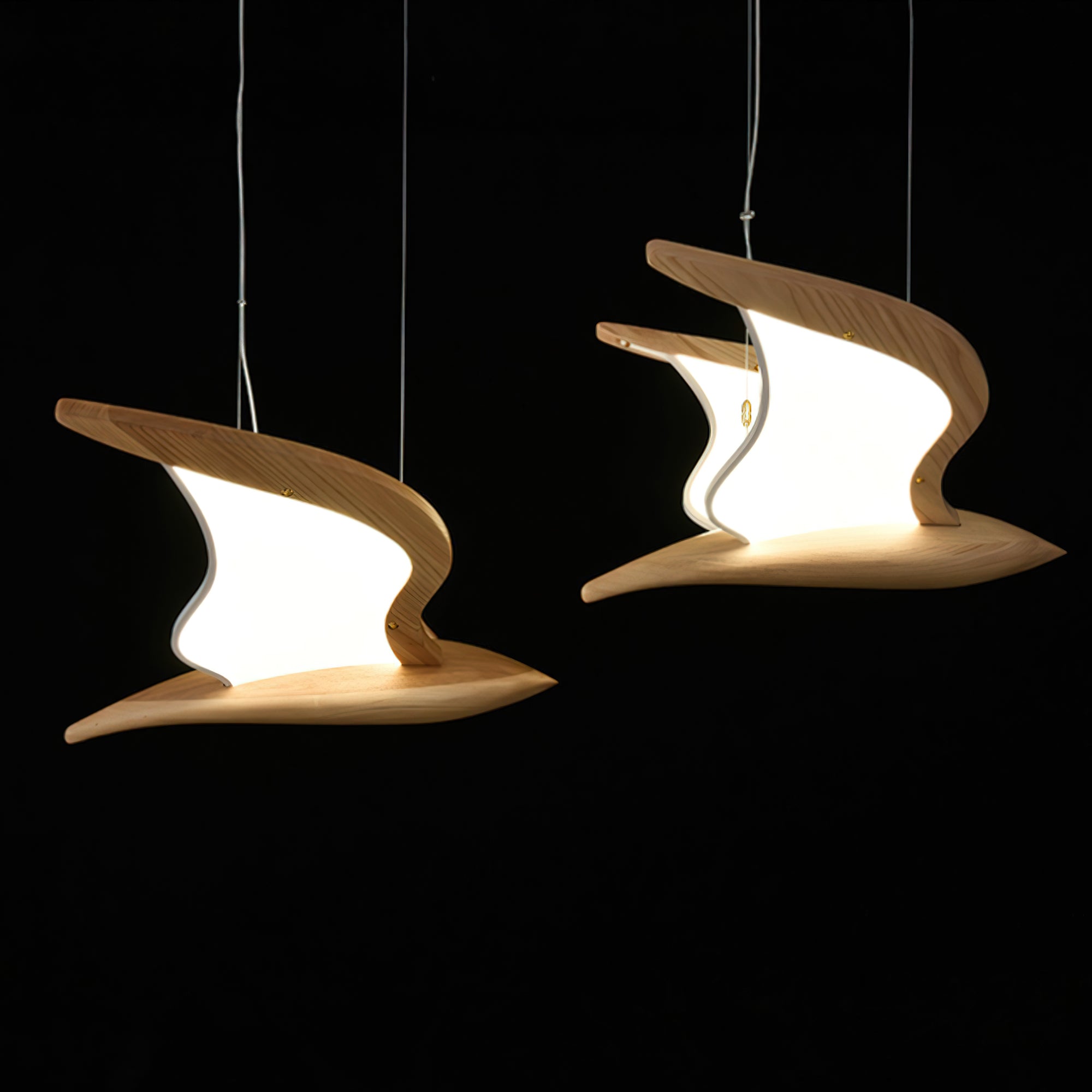 Lustra Chandelier Bird Form Wood Sculptural - Letslighting