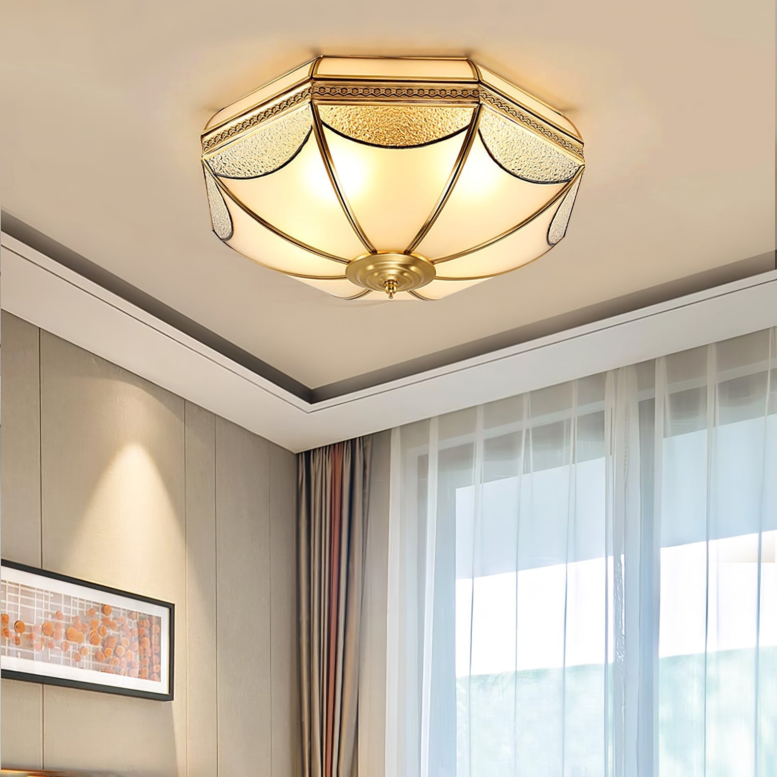 Ellaeara Warehouse Dome Shape Brass Glass Ceiling Lamp - Letslighting