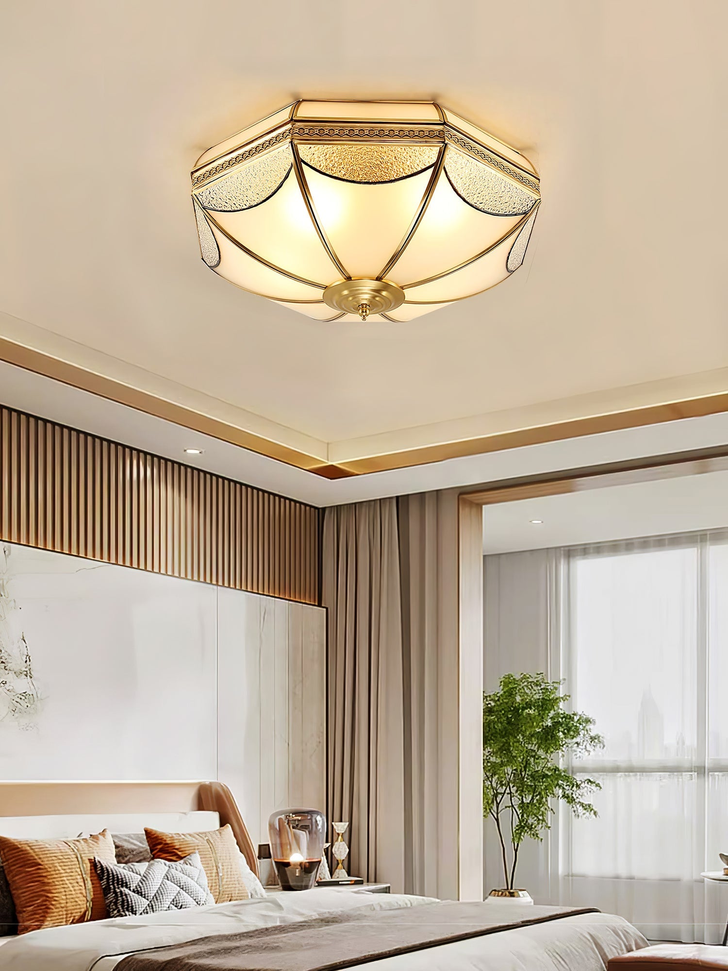Ellaeara Warehouse Dome Shape Brass Glass Ceiling Lamp - Letslighting