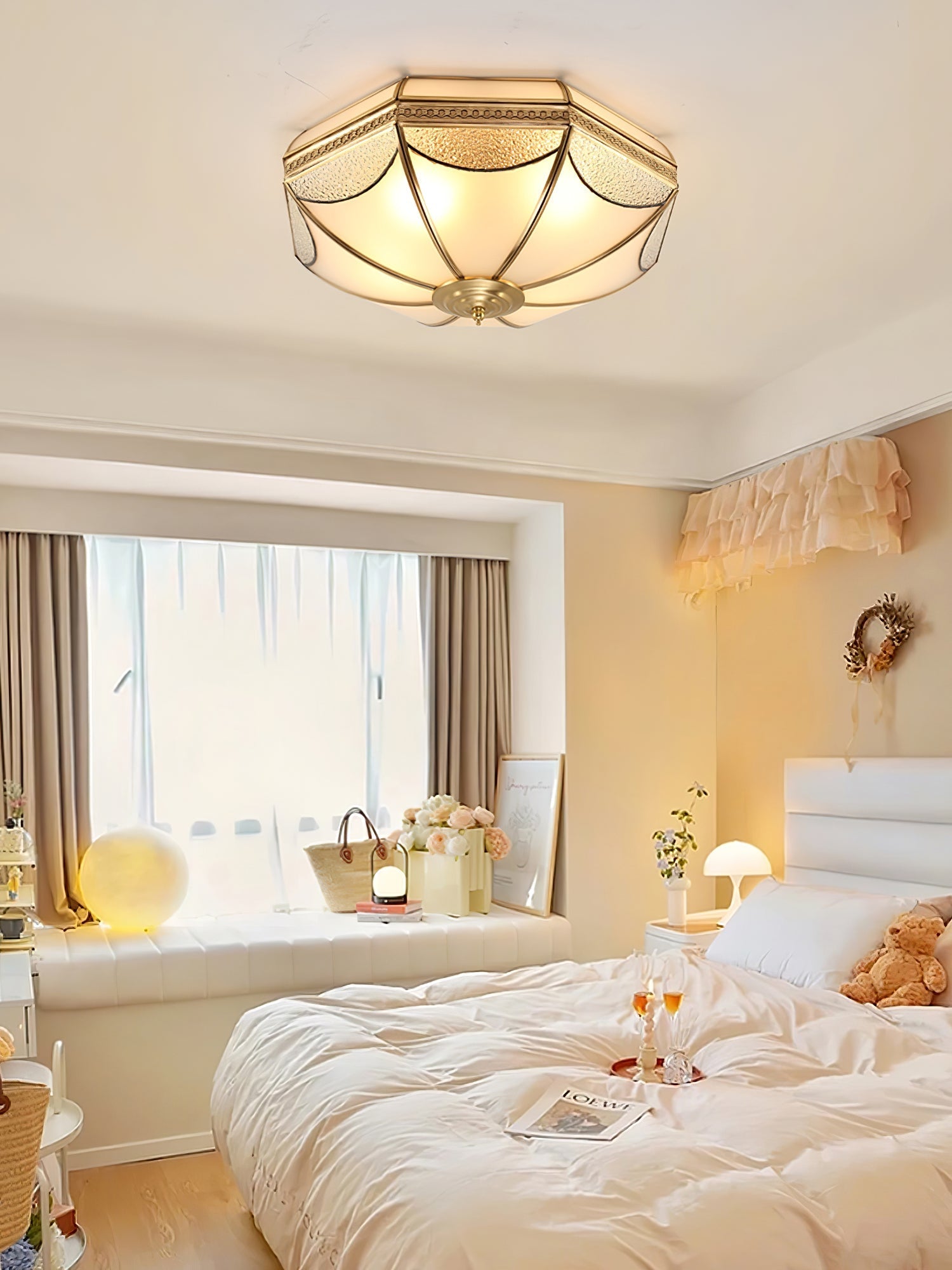 Ellaeara Warehouse Dome Shape Brass Glass Ceiling Lamp - Letslighting