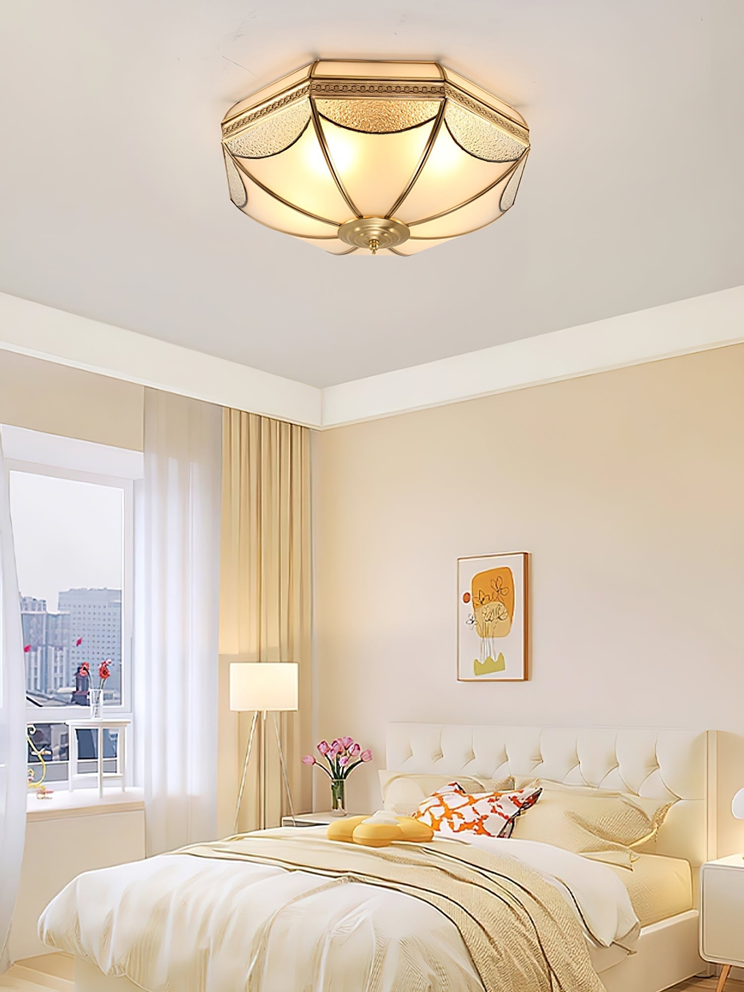 Ellaeara Warehouse Dome Shape Brass Glass Ceiling Lamp - Letslighting