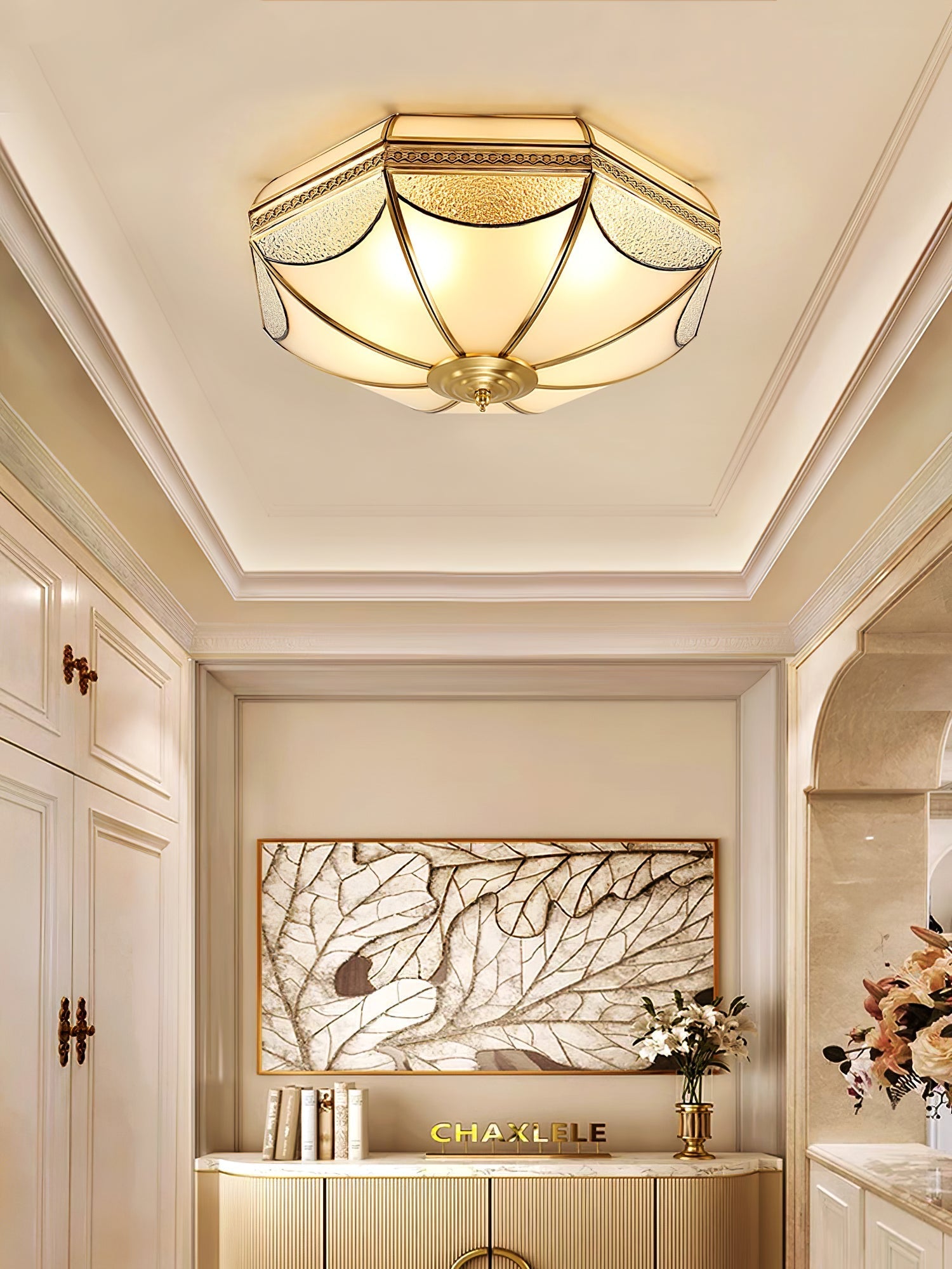 Ellaeara Warehouse Dome Shape Brass Glass Ceiling Lamp - Letslighting