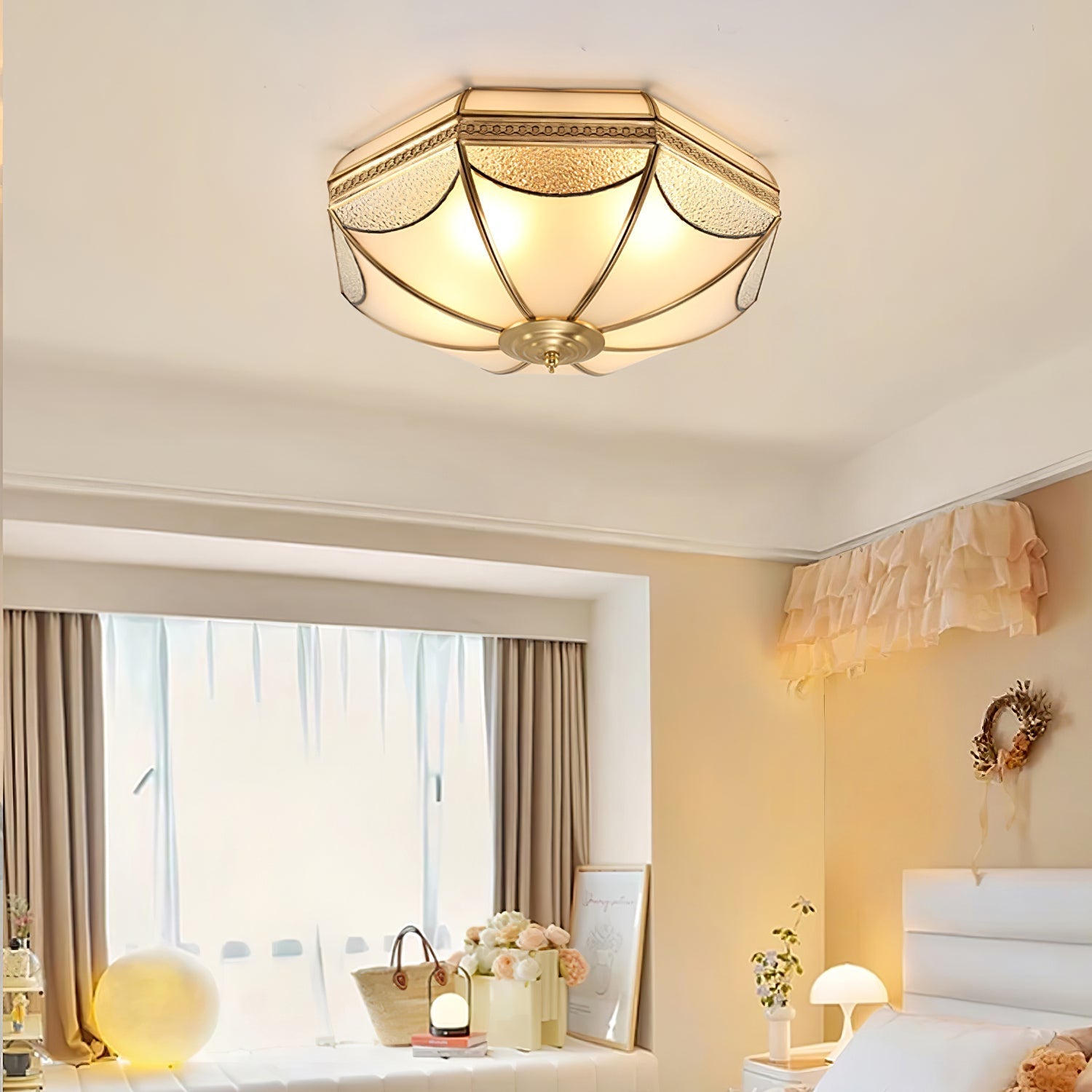 Ellaeara Warehouse Dome Shape Brass Glass Ceiling Lamp - Letslighting