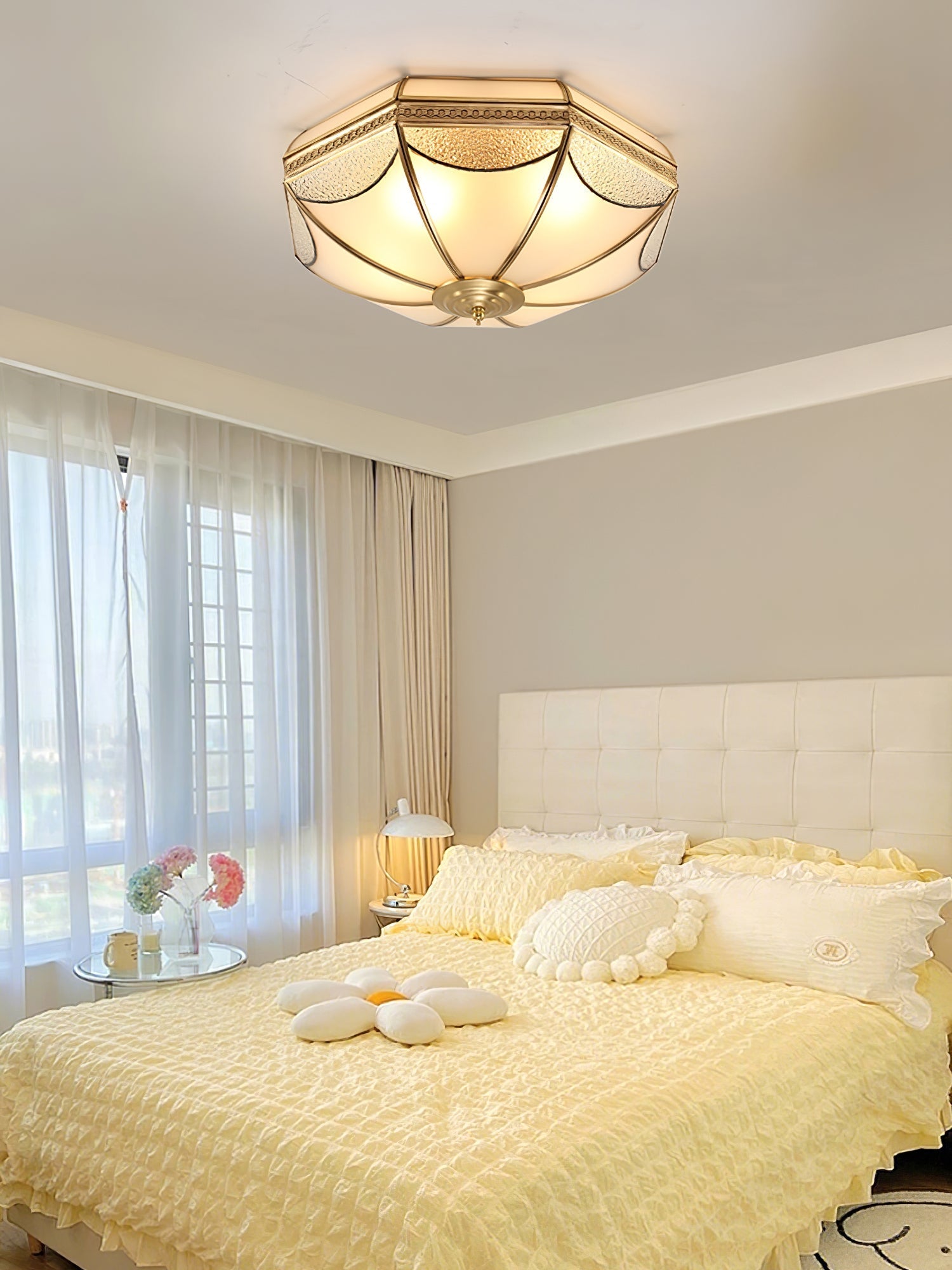 Ellaeara Warehouse Dome Shape Brass Glass Ceiling Lamp - Letslighting