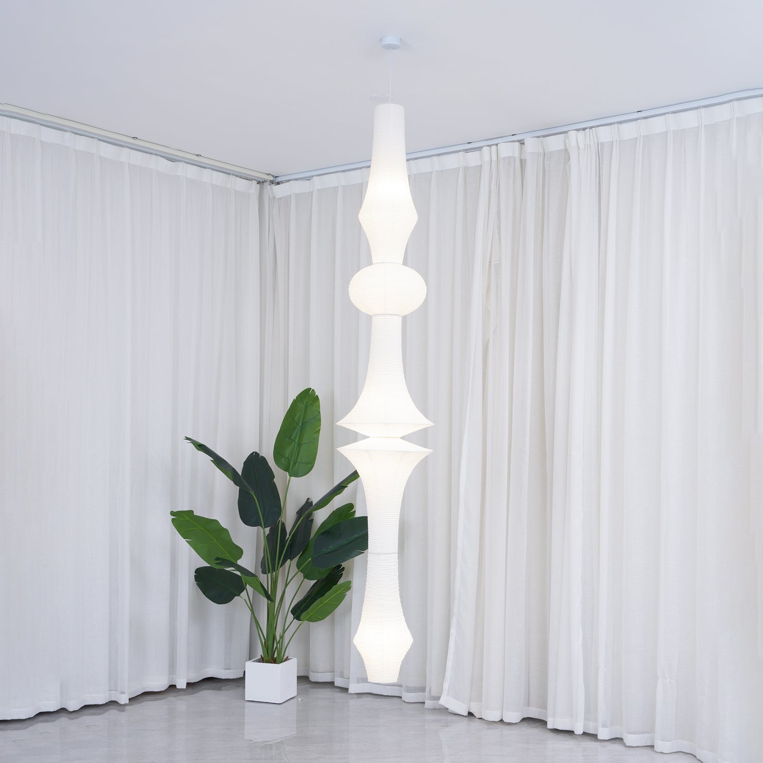 Ritta Sculptural Paper Vertical Pendant Light
