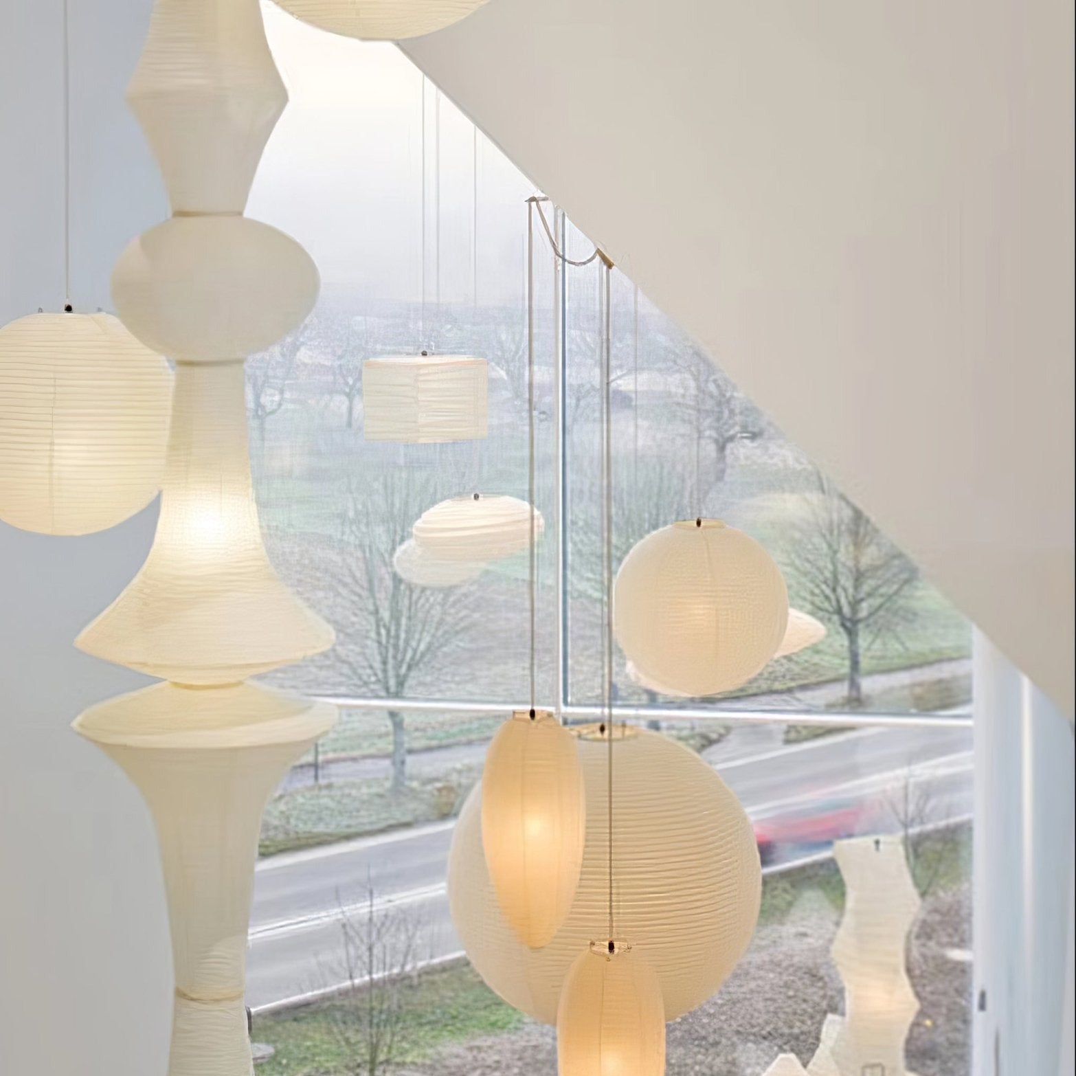 Ritta Sculptural Paper Vertical Pendant Light