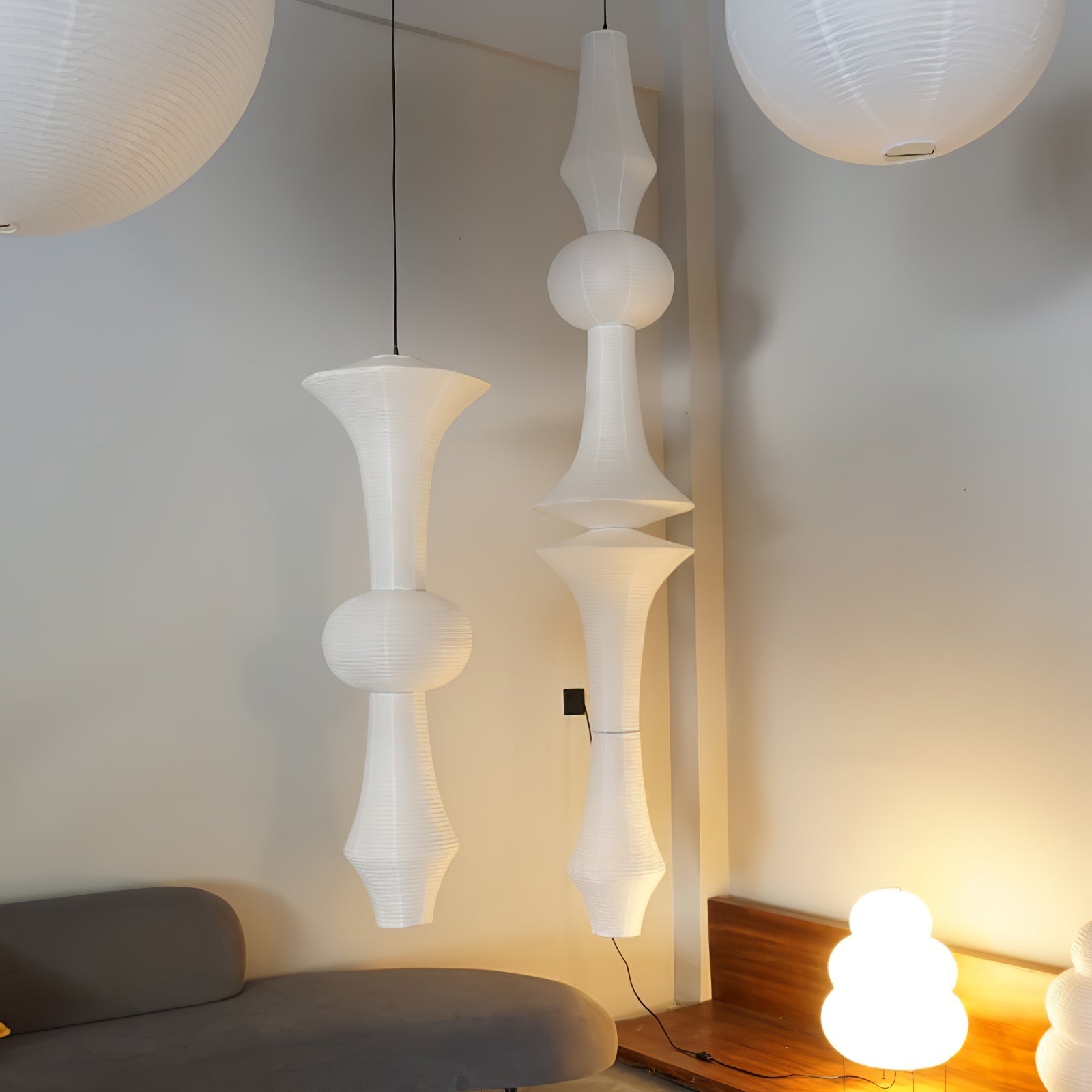 Ritta Sculptural Paper Vertical Pendant Light