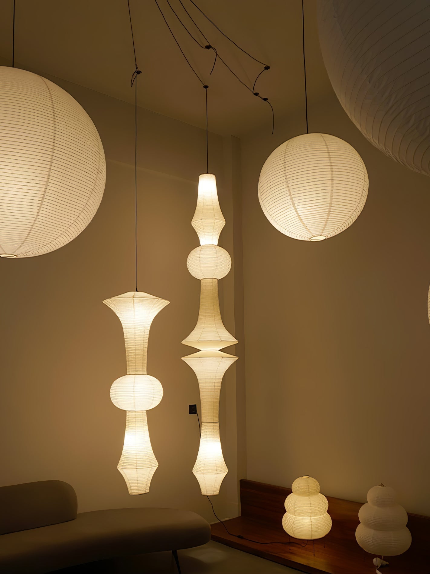 Lustra Pendant Light Washi Paper E for Living Room - Letslighting
