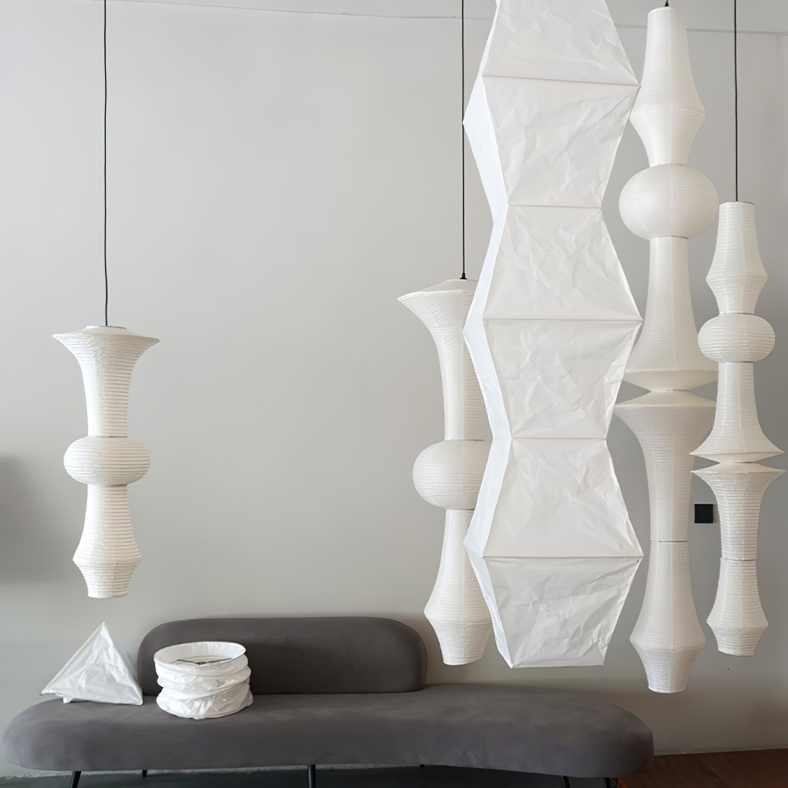 Ritta Sculptural Paper Vertical Pendant Light