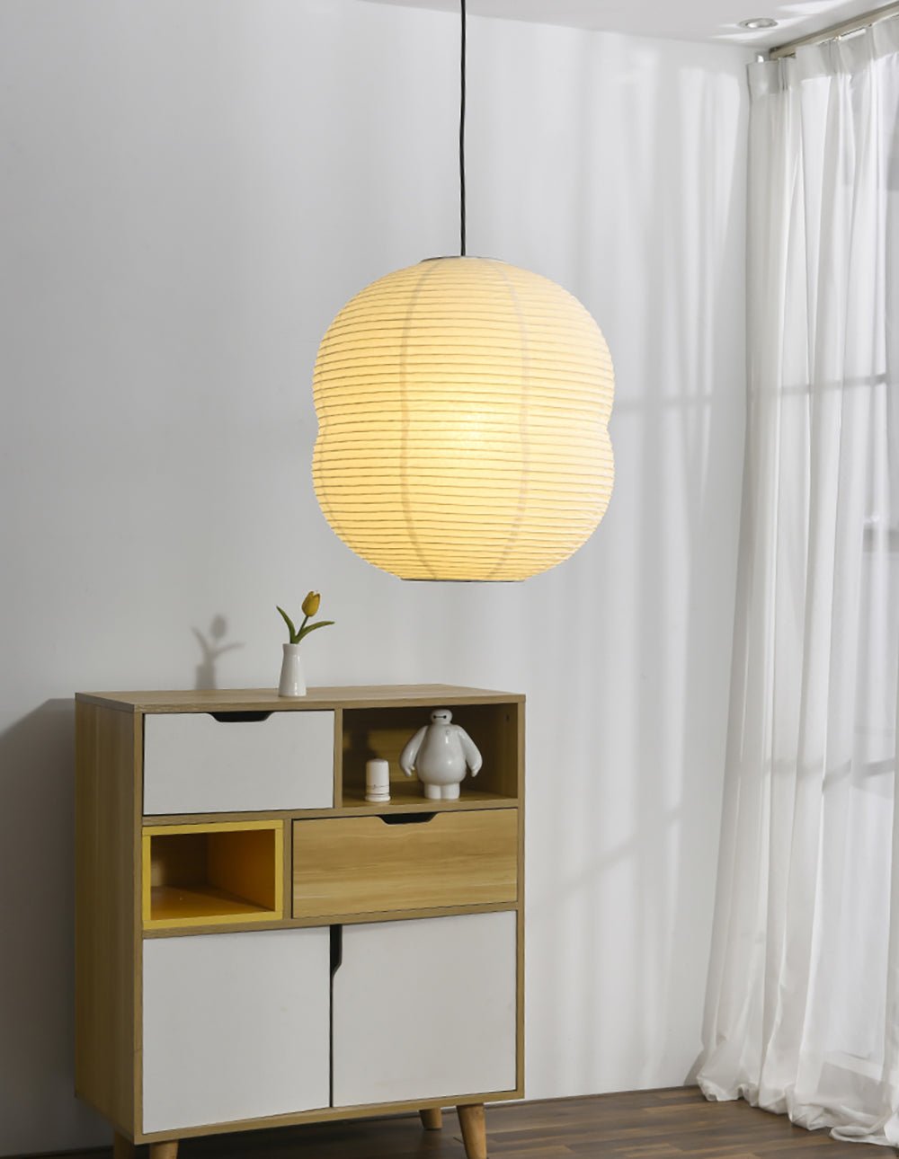 Olive Minimalist Rice Paper Pendant Light - Letslighting