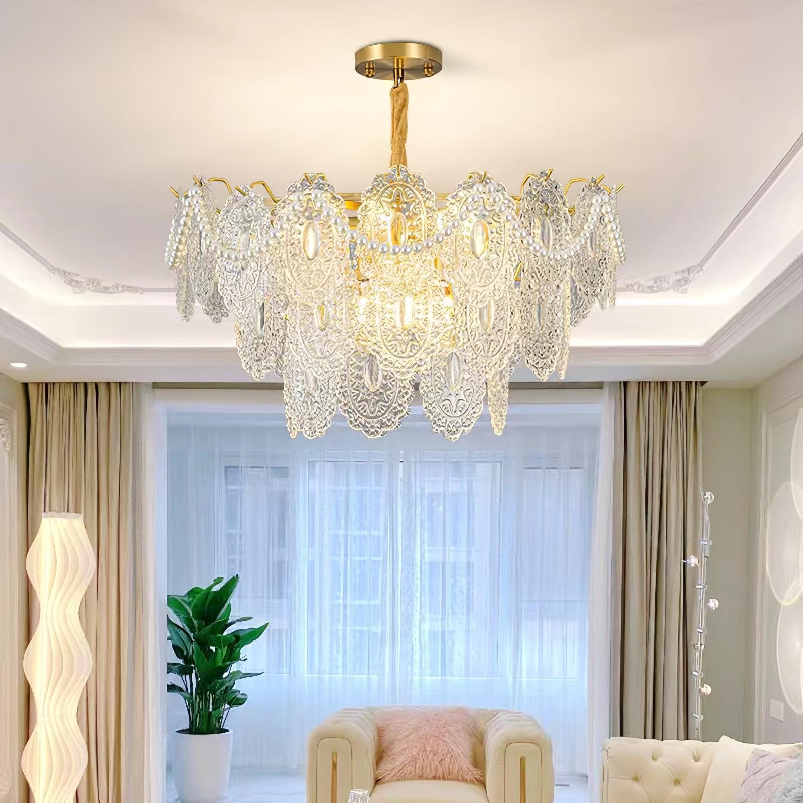 Lustra Chandelier Wave Pearl Gold Modern - Letslighting