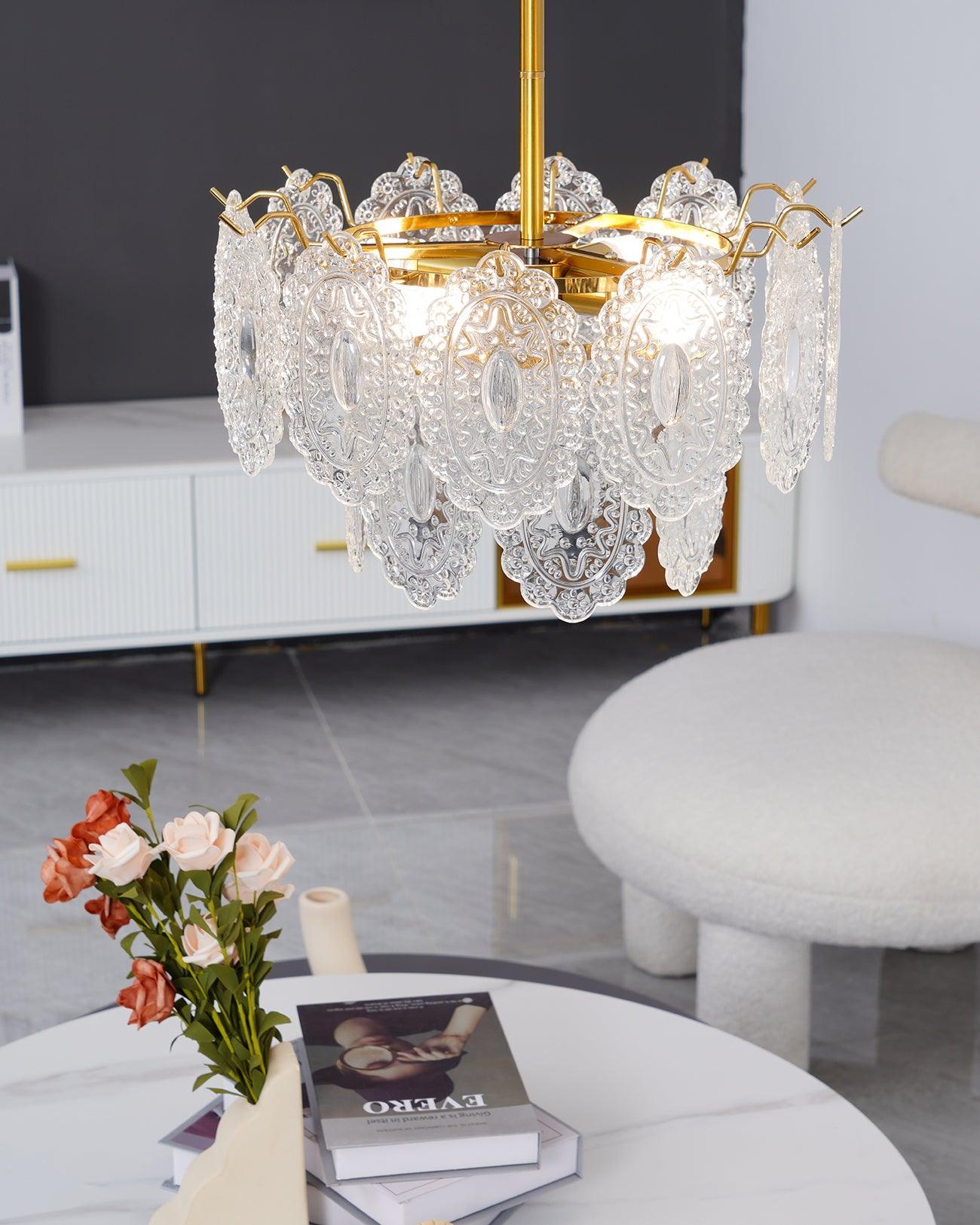 Lustra Chandelier Wave Glass Wrought Iron Elegant - Letslighting