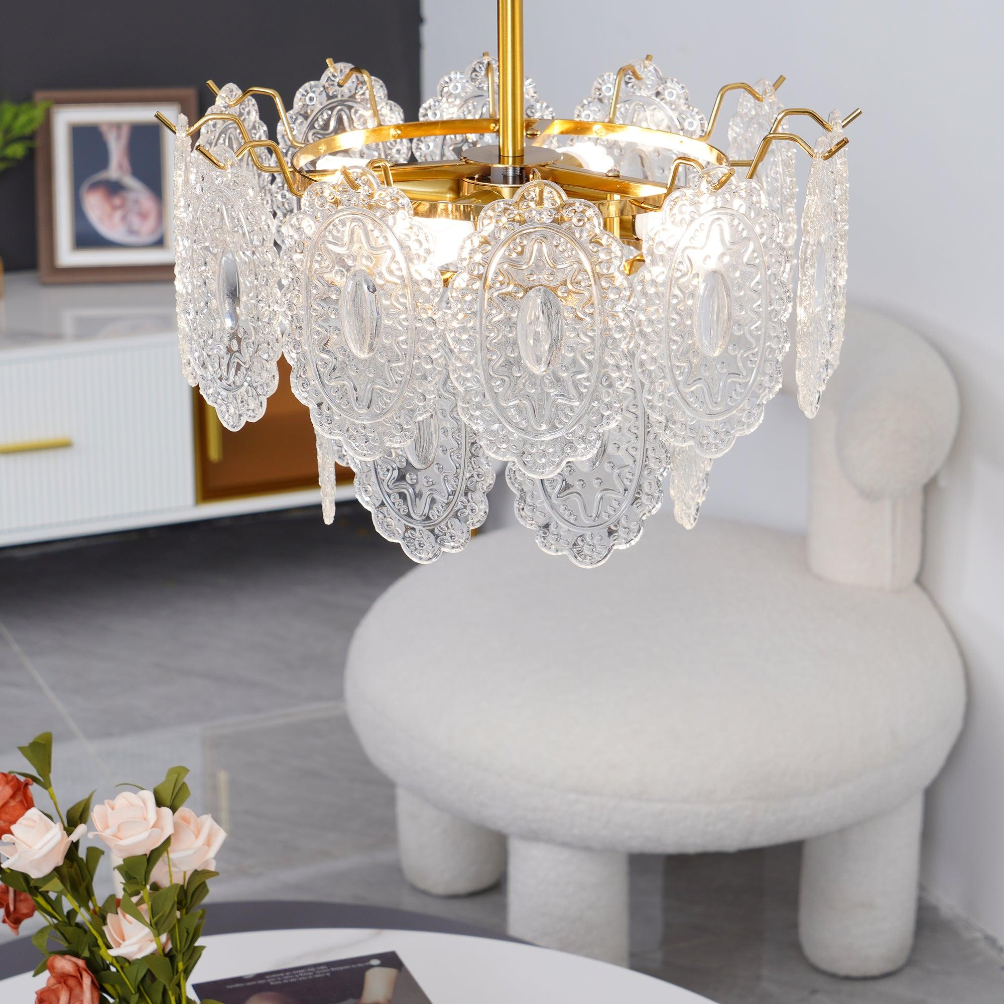 Lustra Chandelier Wave Glass Wrought Iron Elegant - Letslighting