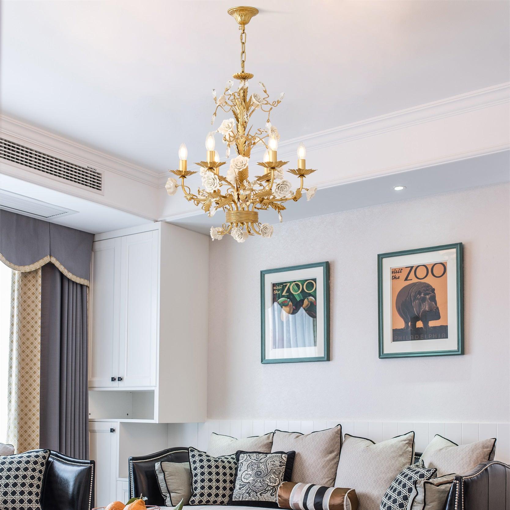 Lustra Chandelier White Rose Crystal - Letslighting