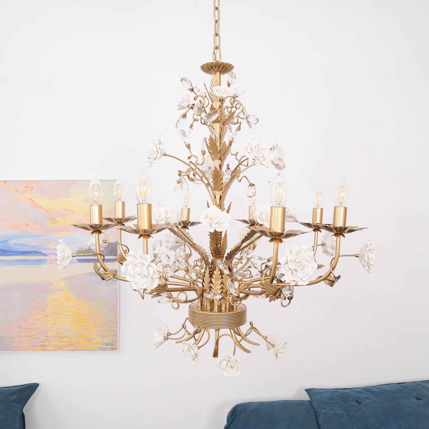 Lustra Chandelier White Rose Crystal - Letslighting