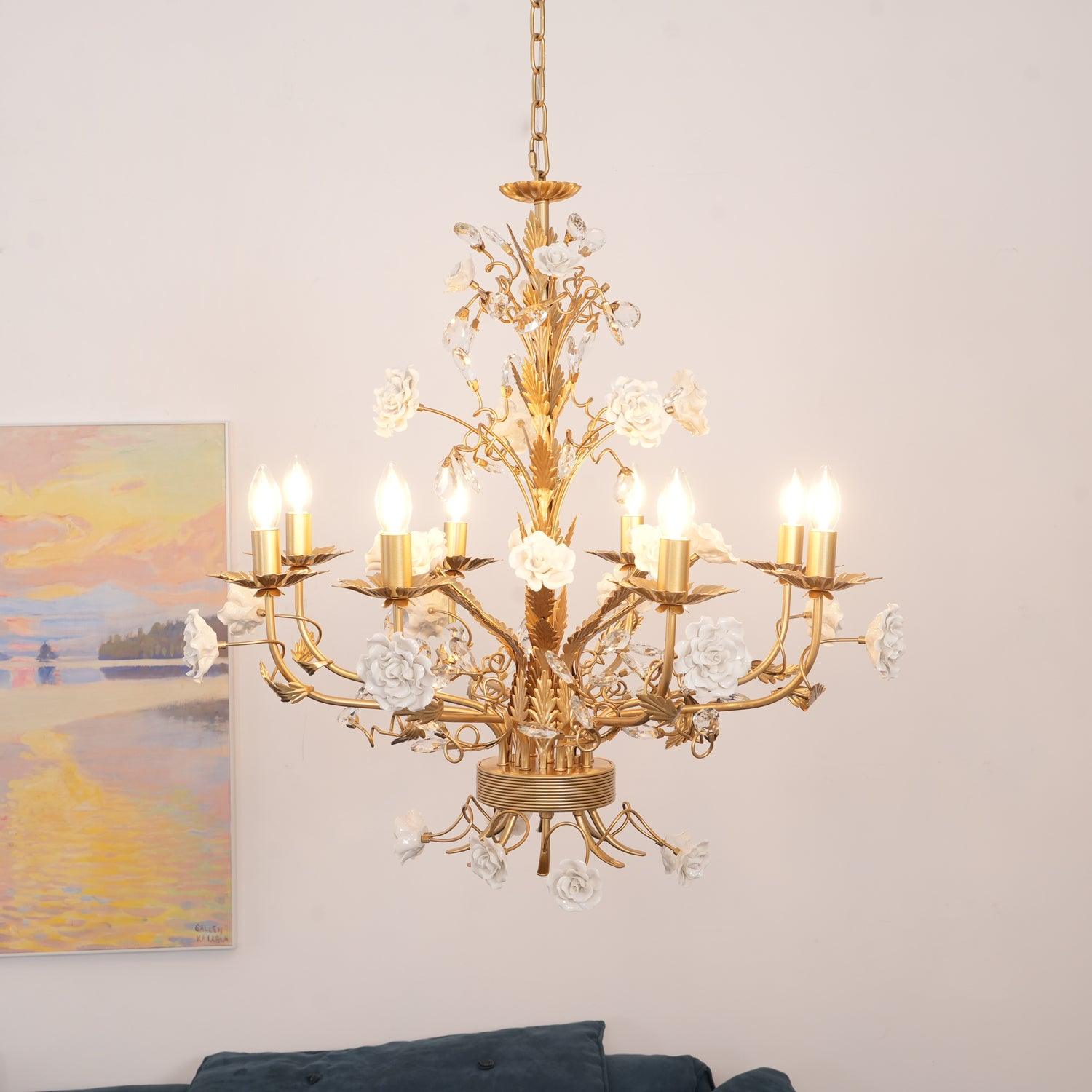 Lustra Chandelier White Rose Crystal - Letslighting