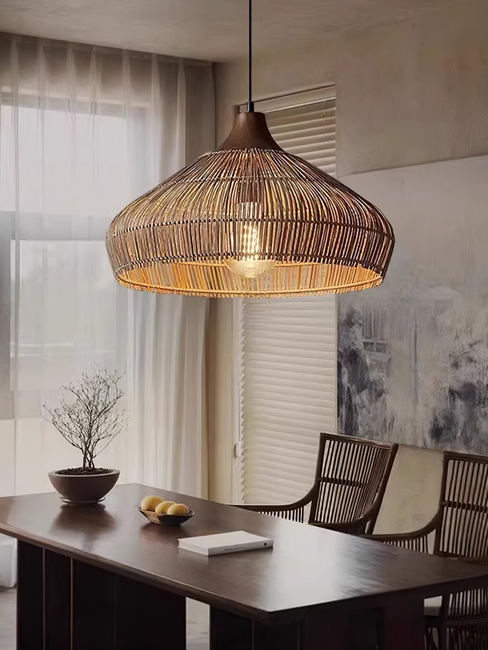 Lythean Elegance Art Rattan Wood Pendant Light - Letslighting