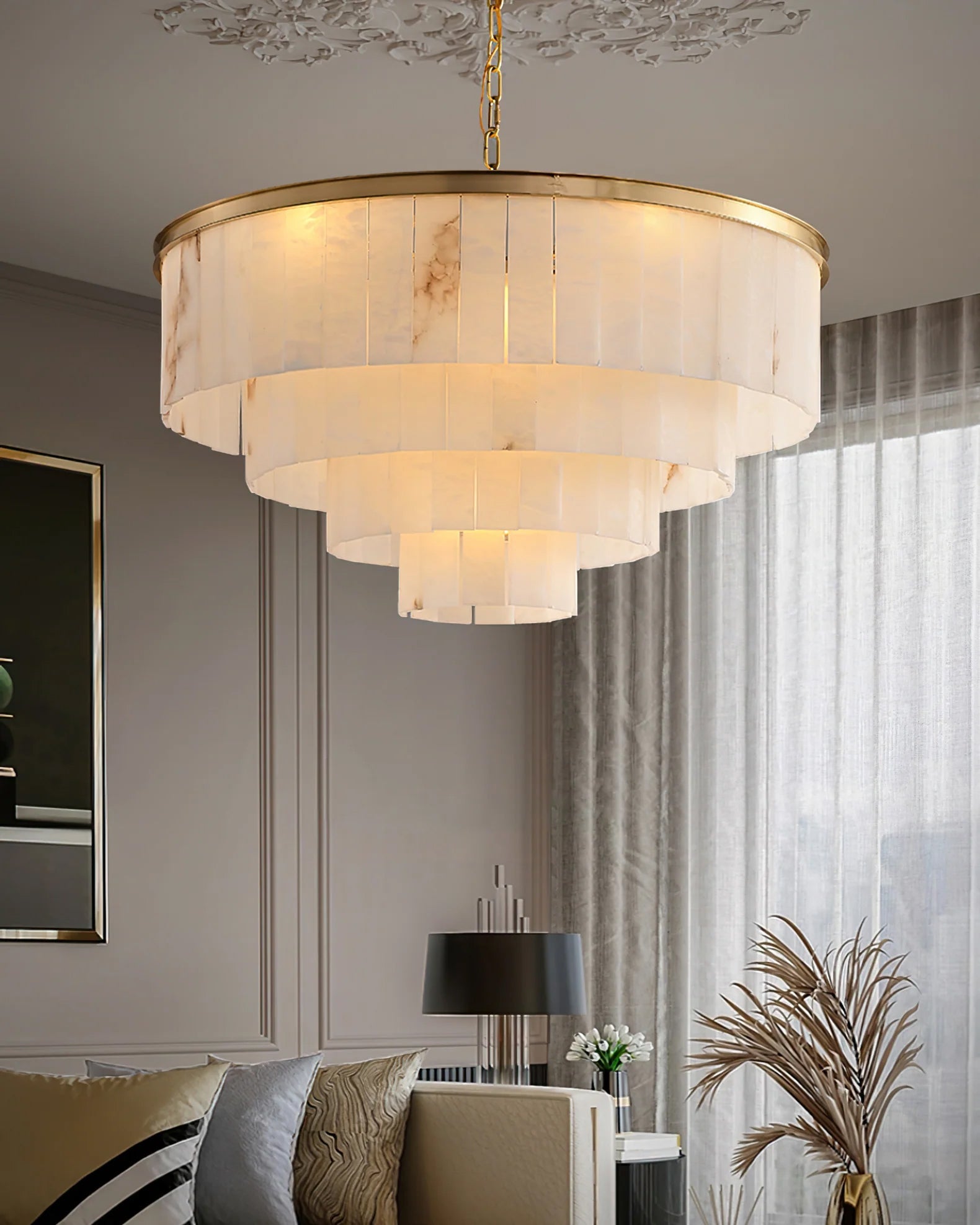 Windham Alabaster Chandelier Layered Halo - Letslighting