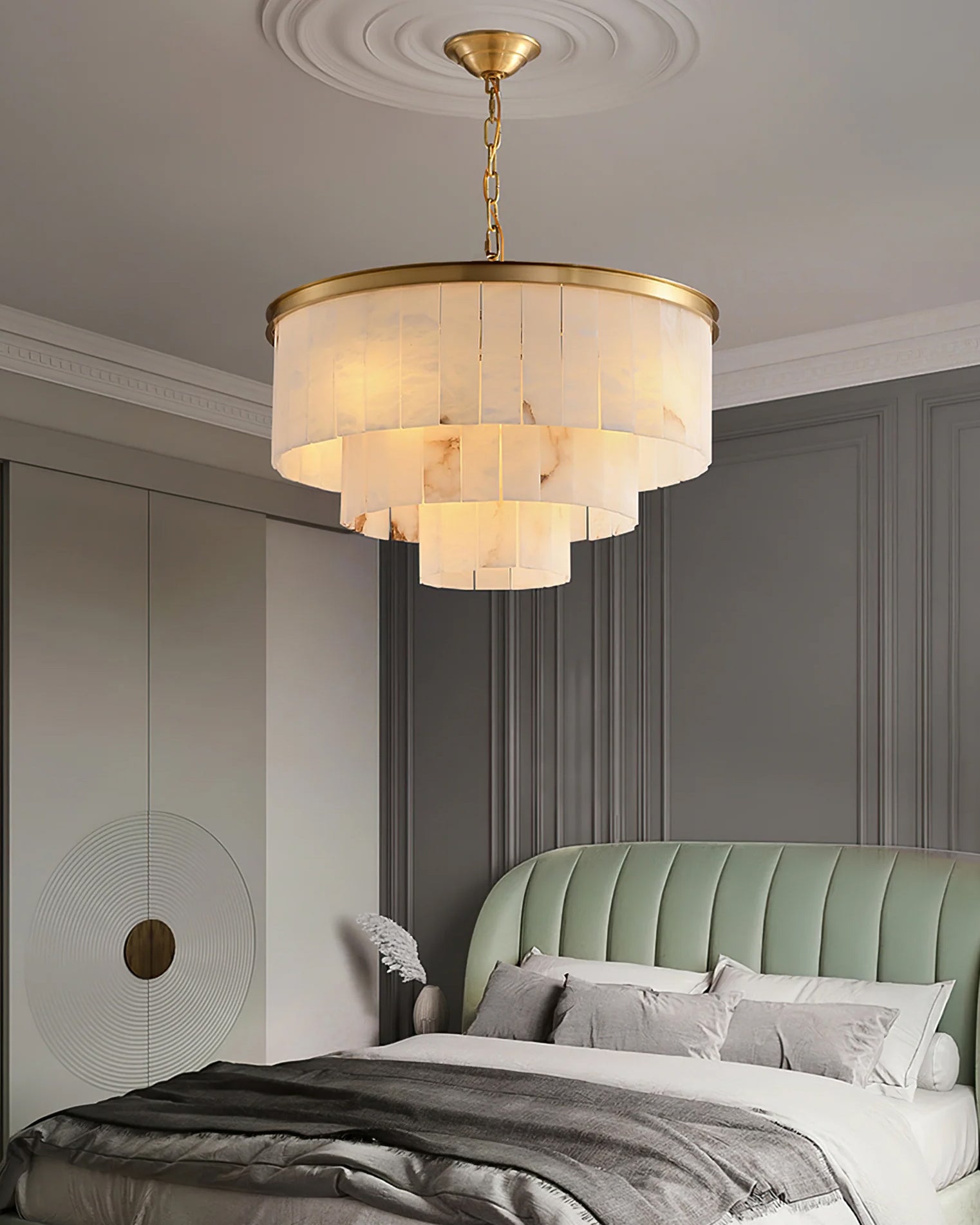 Windham Alabaster Chandelier Layered Halo - Letslighting