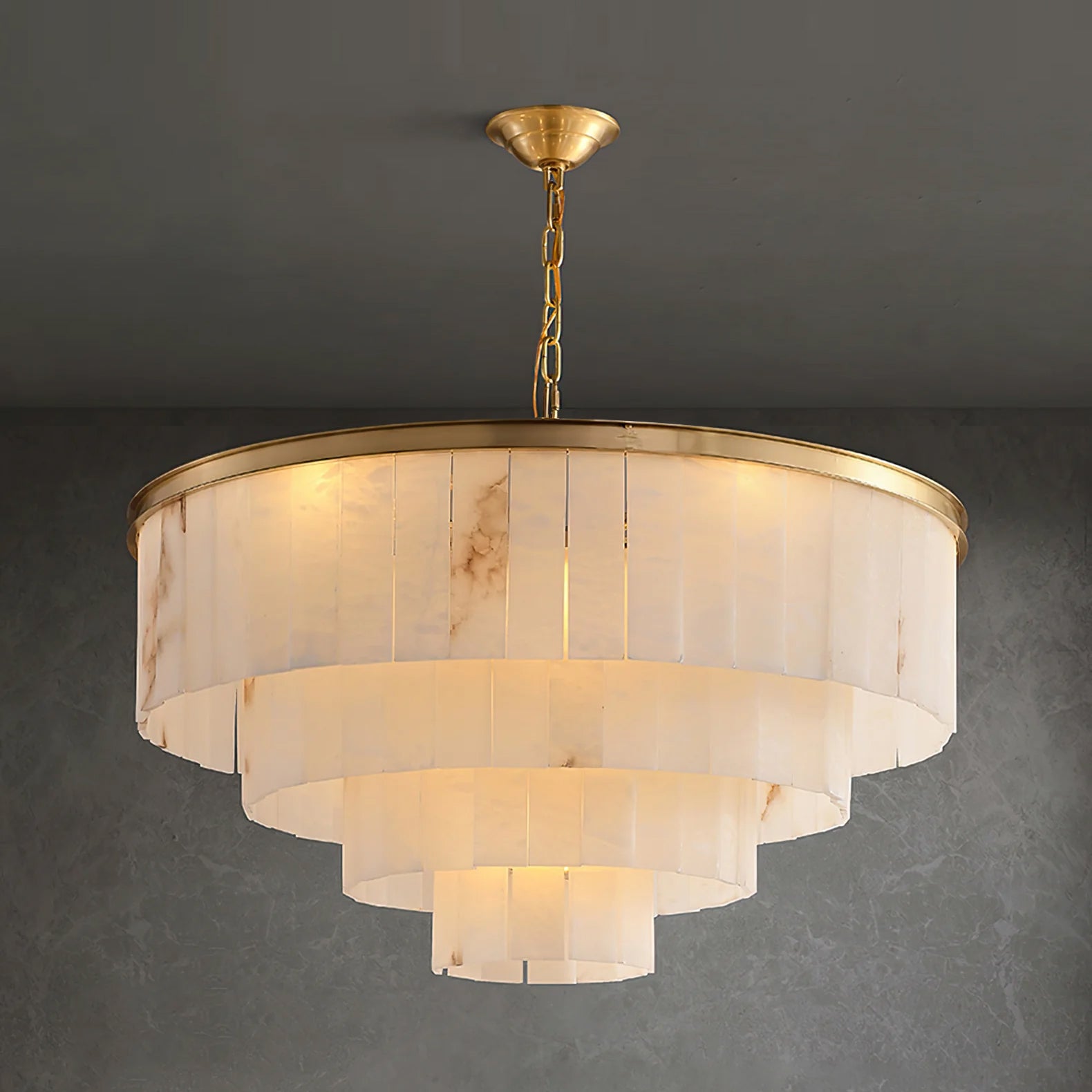Windham Alabaster Chandelier Layered Halo - Letslighting