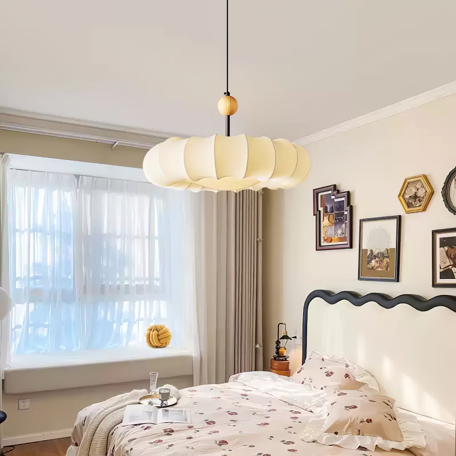 Lyvina Traditional Natural Veil Wood Fabric Pendant Light - Letslighting