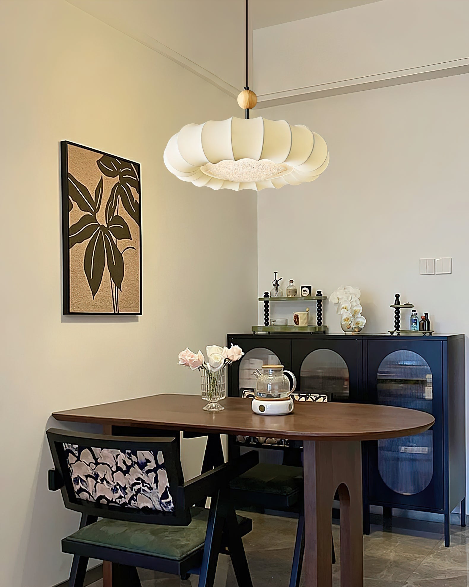 Lyvina Traditional Natural Veil Wood Fabric Pendant Light - Letslighting