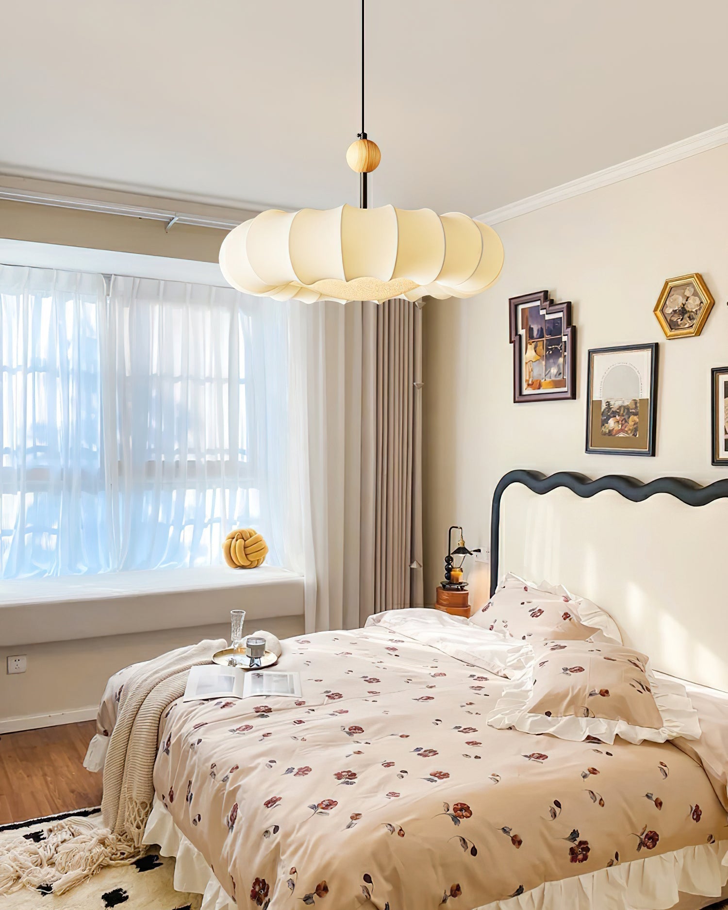 Lyvina Traditional Natural Veil Wood Fabric Pendant Light - Letslighting