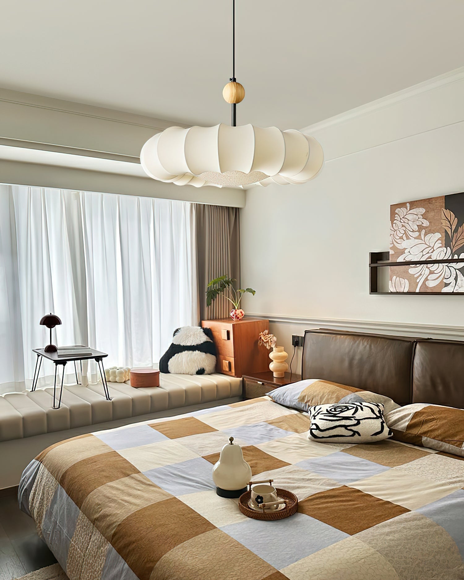 Lyvina Traditional Natural Veil Wood Fabric Pendant Light - Letslighting