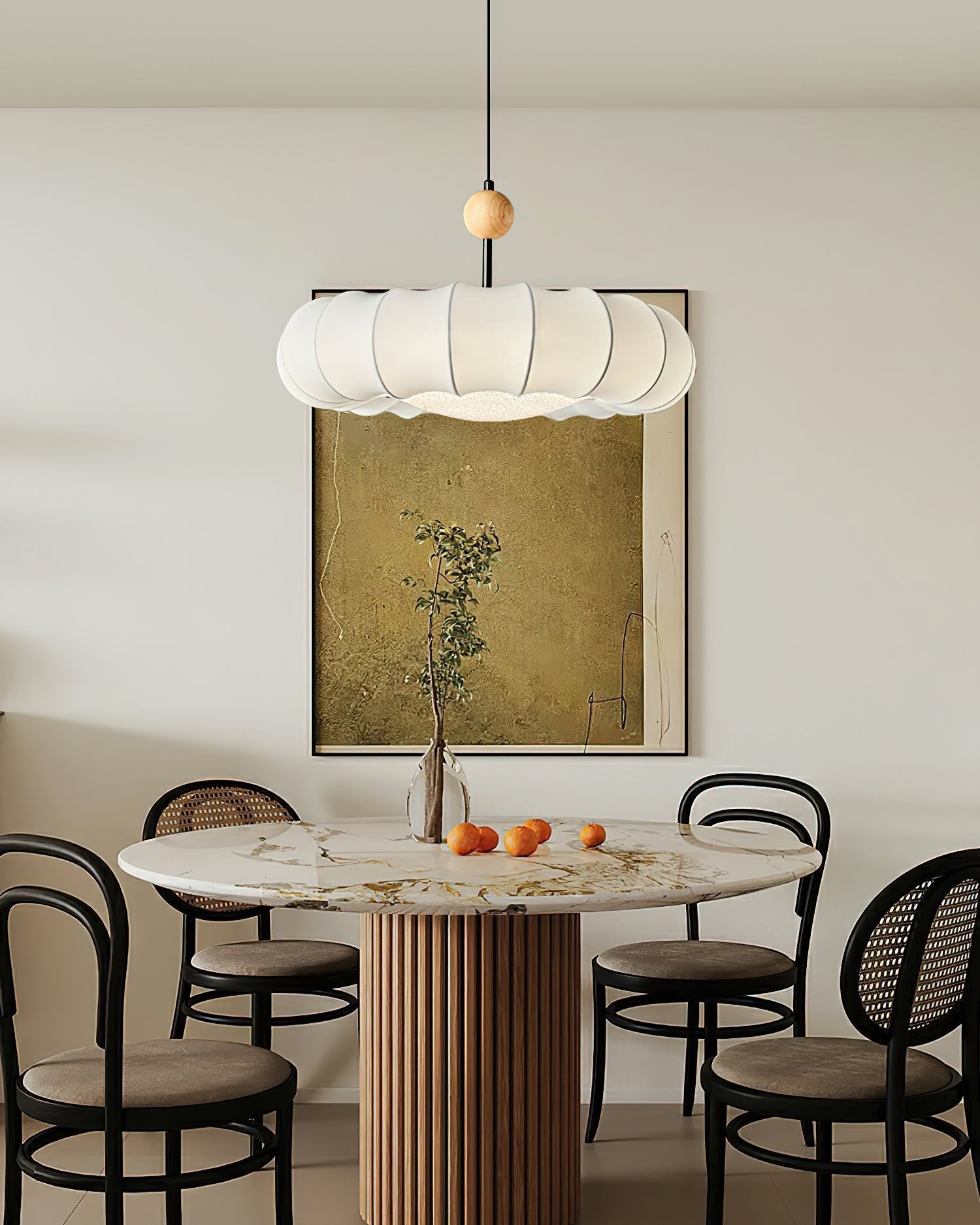 Lyvina Traditional Natural Veil Wood Fabric Pendant Light - Letslighting