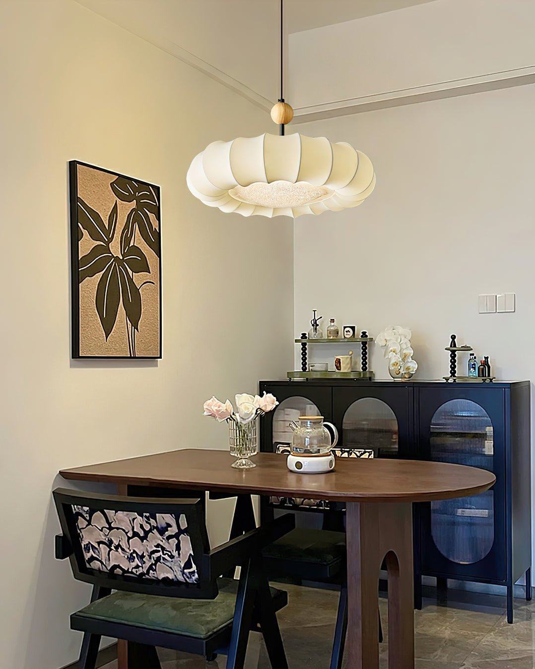 Lyvina Traditional Natural Veil Wood Fabric Pendant Light - Letslighting