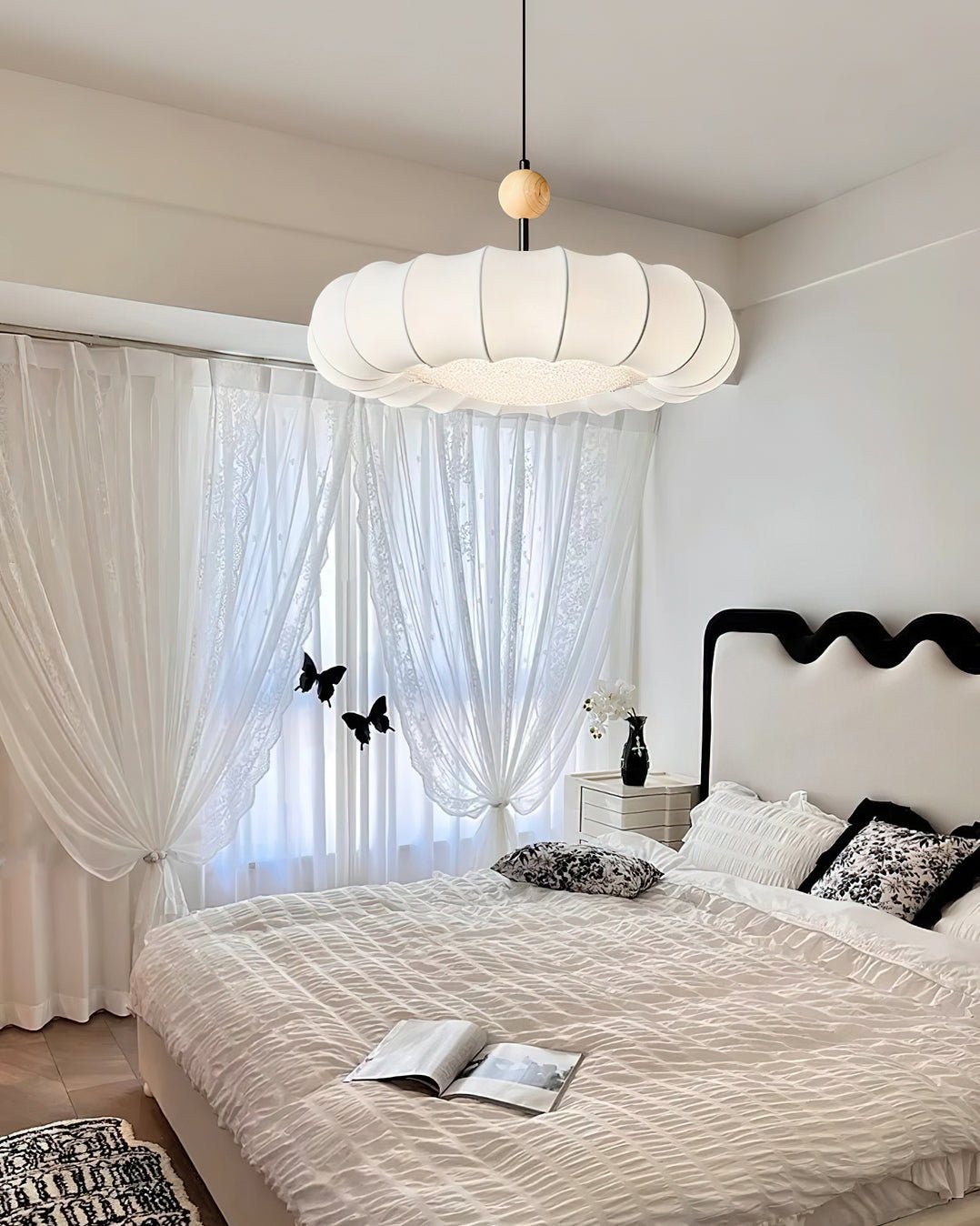 Lyvina Traditional Natural Veil Wood Fabric Pendant Light - Letslighting