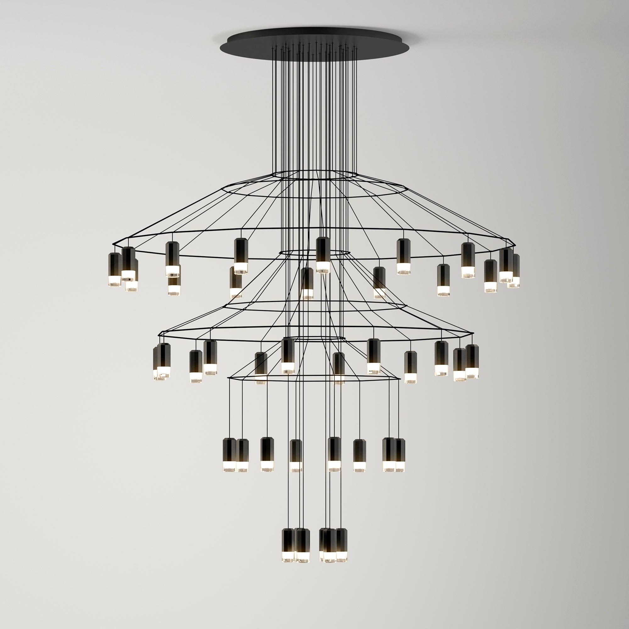 Lustra Chandelier Lines Black Wireframe LED - Letslighting