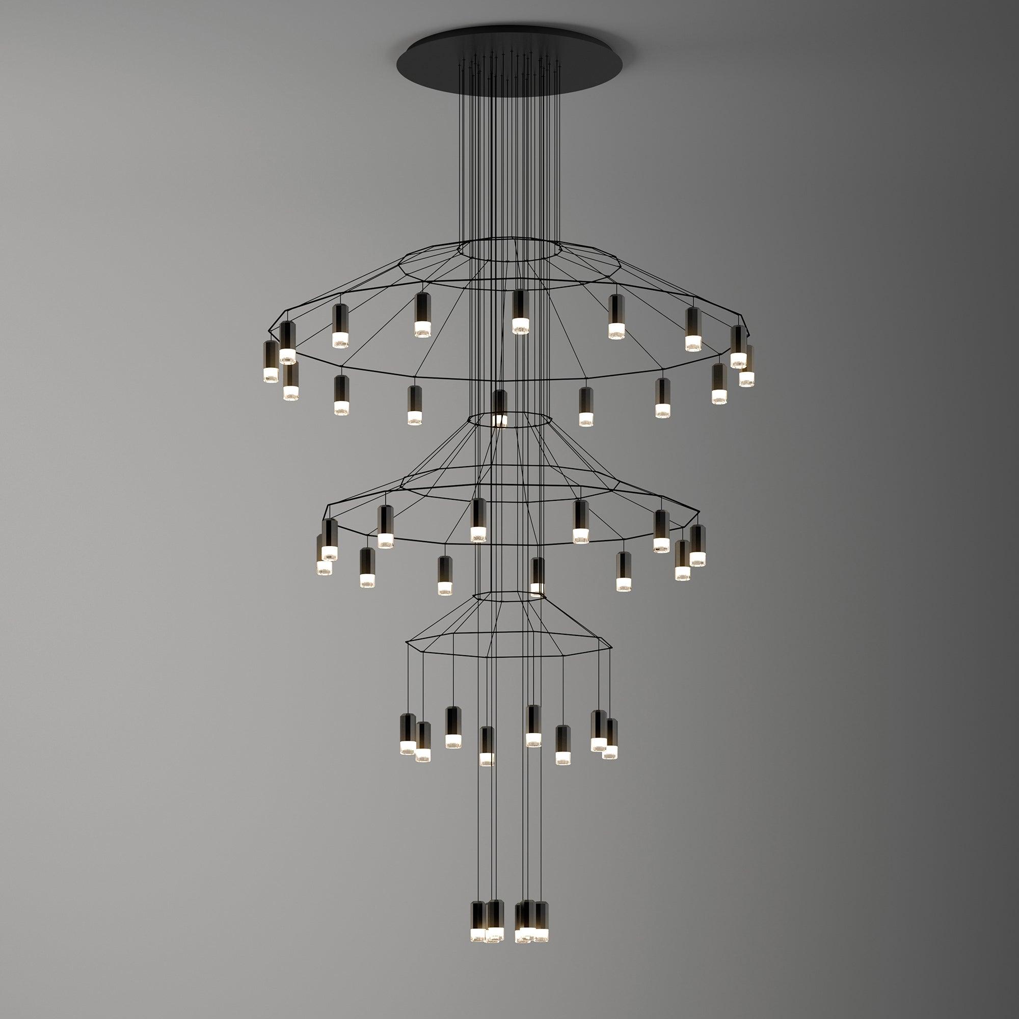 Lustra Chandelier Lines Black Wireframe LED - Letslighting