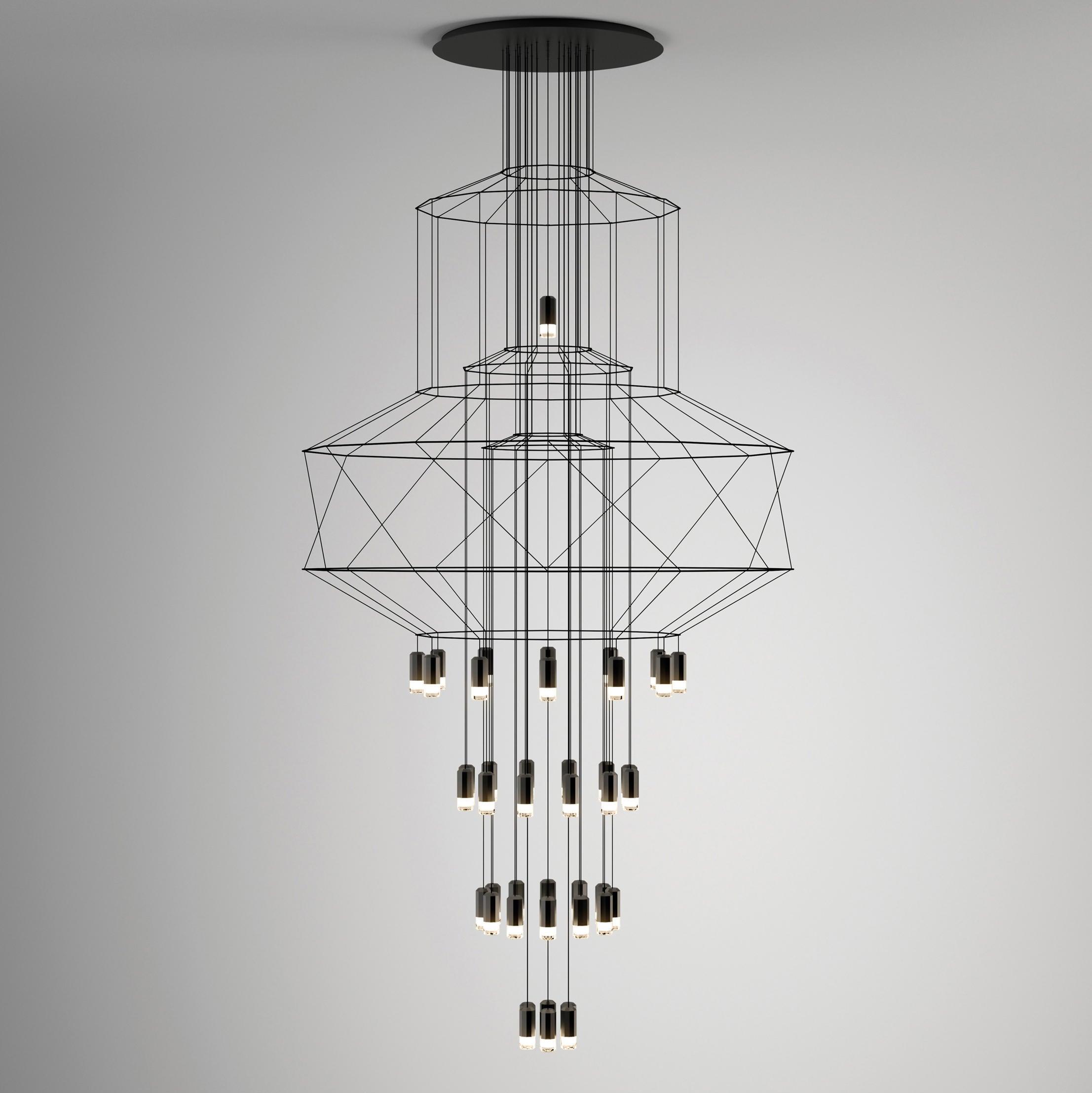 Lustra Chandelier Lines Black Wireframe LED - Letslighting