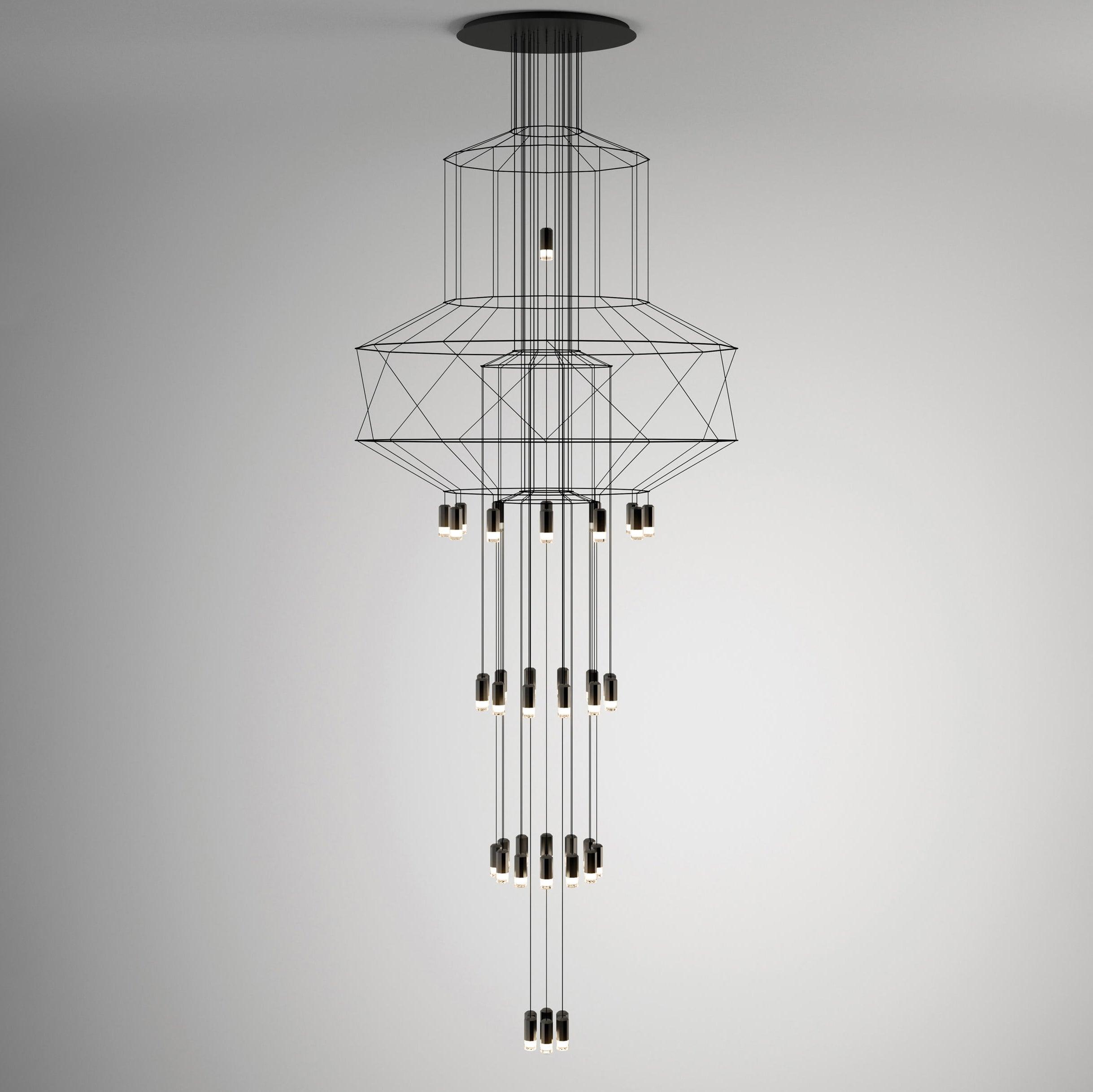 Lustra Chandelier Lines Black Wireframe LED - Letslighting