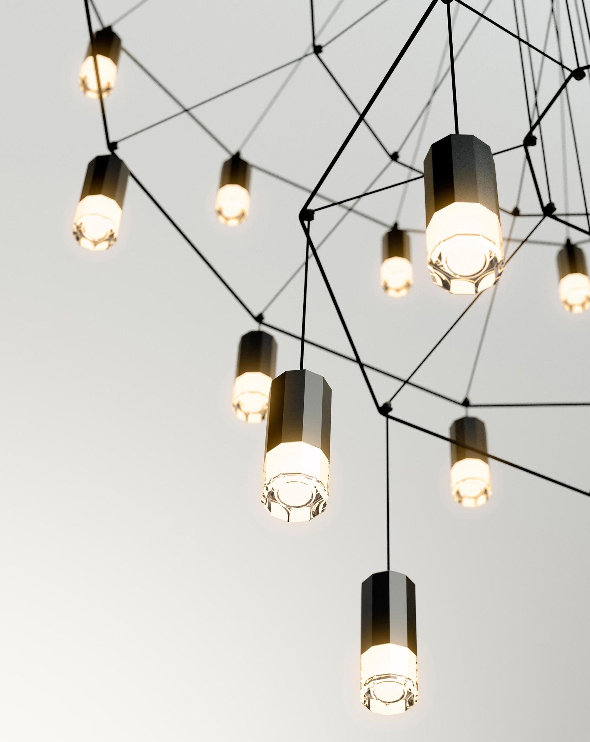 Lustra Chandelier Lines Black Wireframe LED - Letslighting