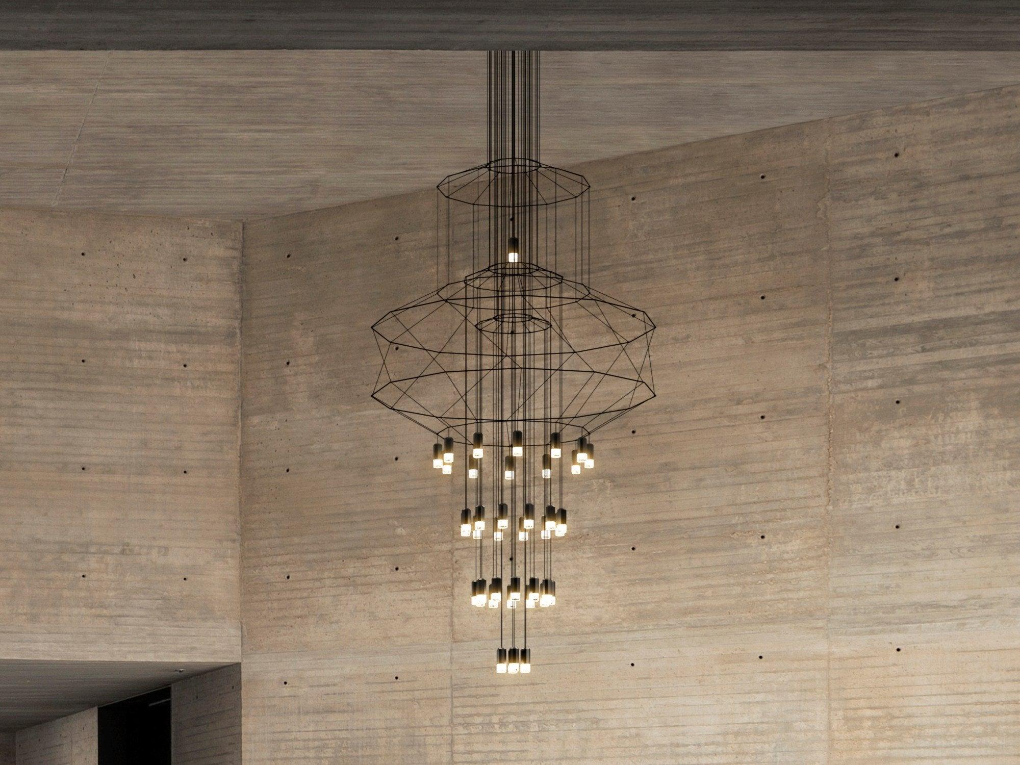 Lustra Chandelier Lines Black Wireframe LED - Letslighting