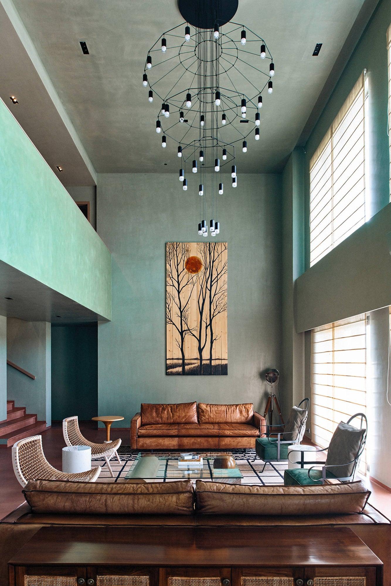 Lustra Chandelier Lines Black Wireframe LED - Letslighting