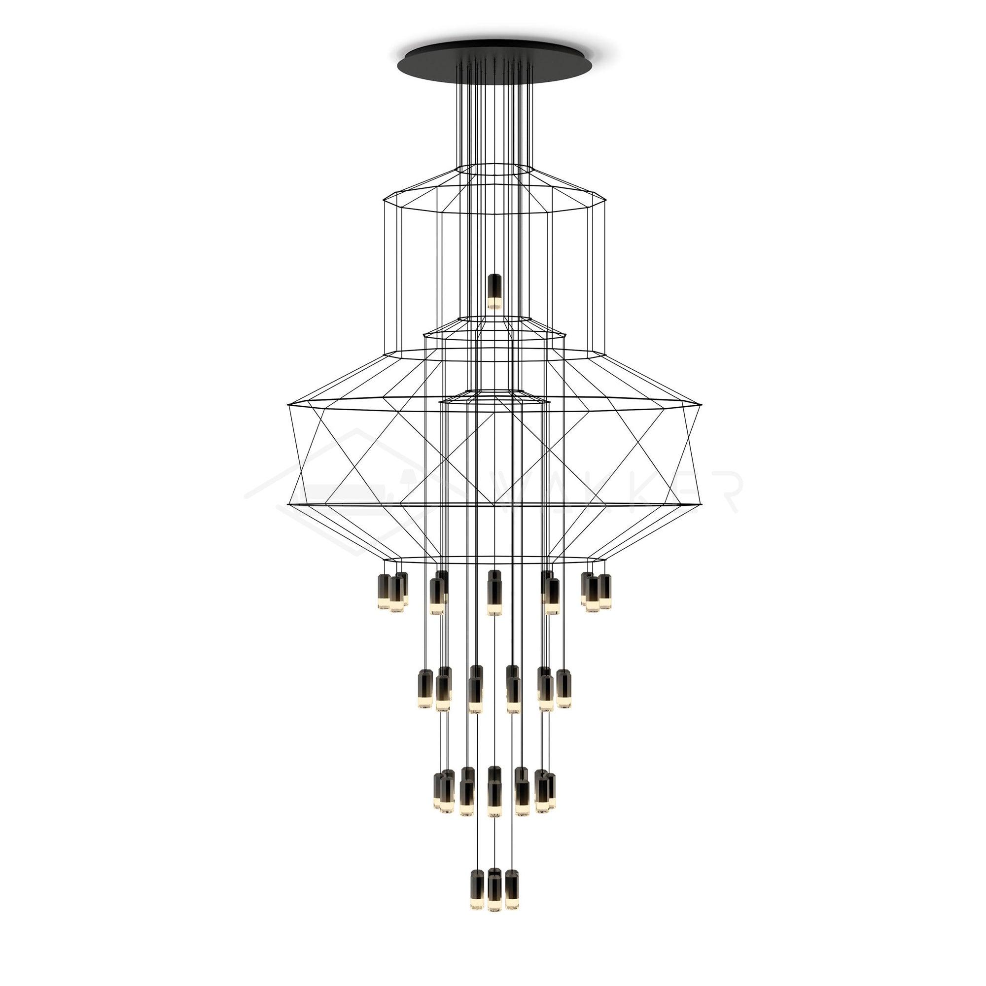 Lustra Chandelier Lines Black Wireframe LED - Letslighting
