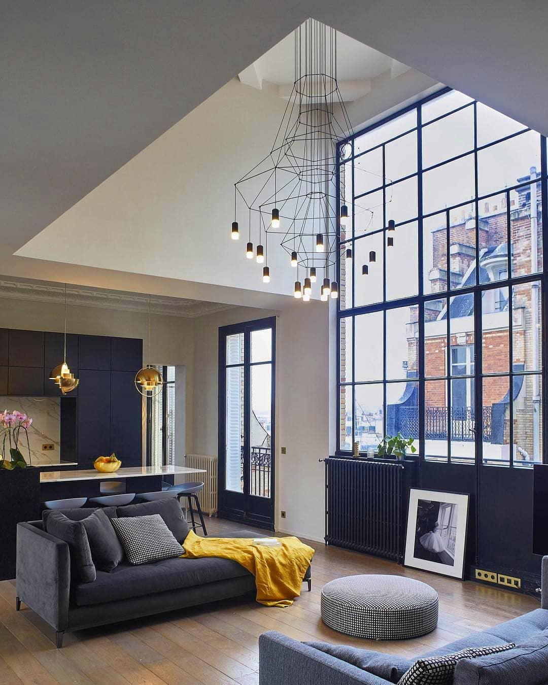 Lustra Chandelier Lines Black Wireframe LED - Letslighting