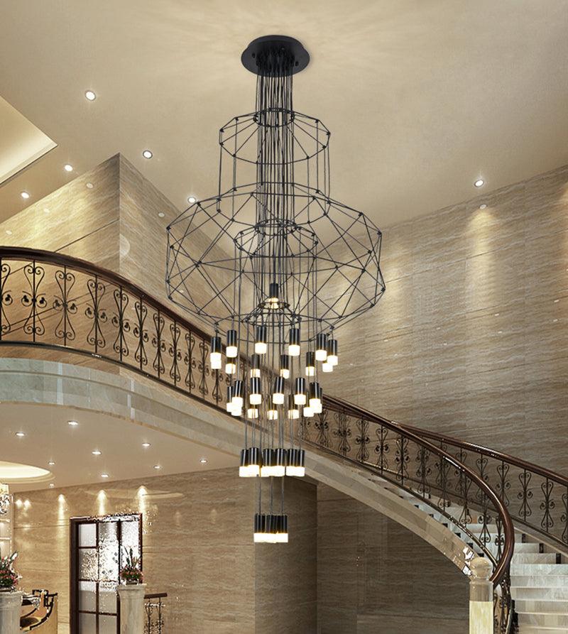 Lustra Chandelier Lines Black Wireframe LED - Letslighting