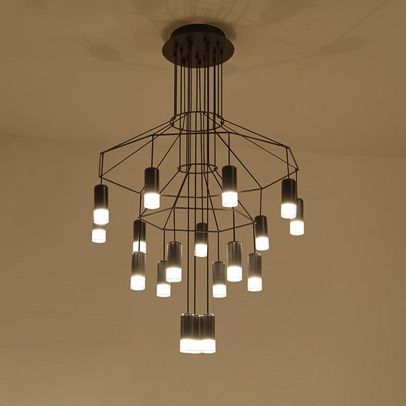 Lustra Chandelier Lines Black Wireframe LED - Letslighting