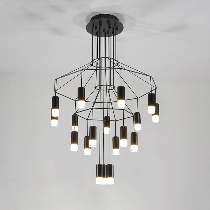 Lustra Chandelier Lines Black Wireframe LED - Letslighting