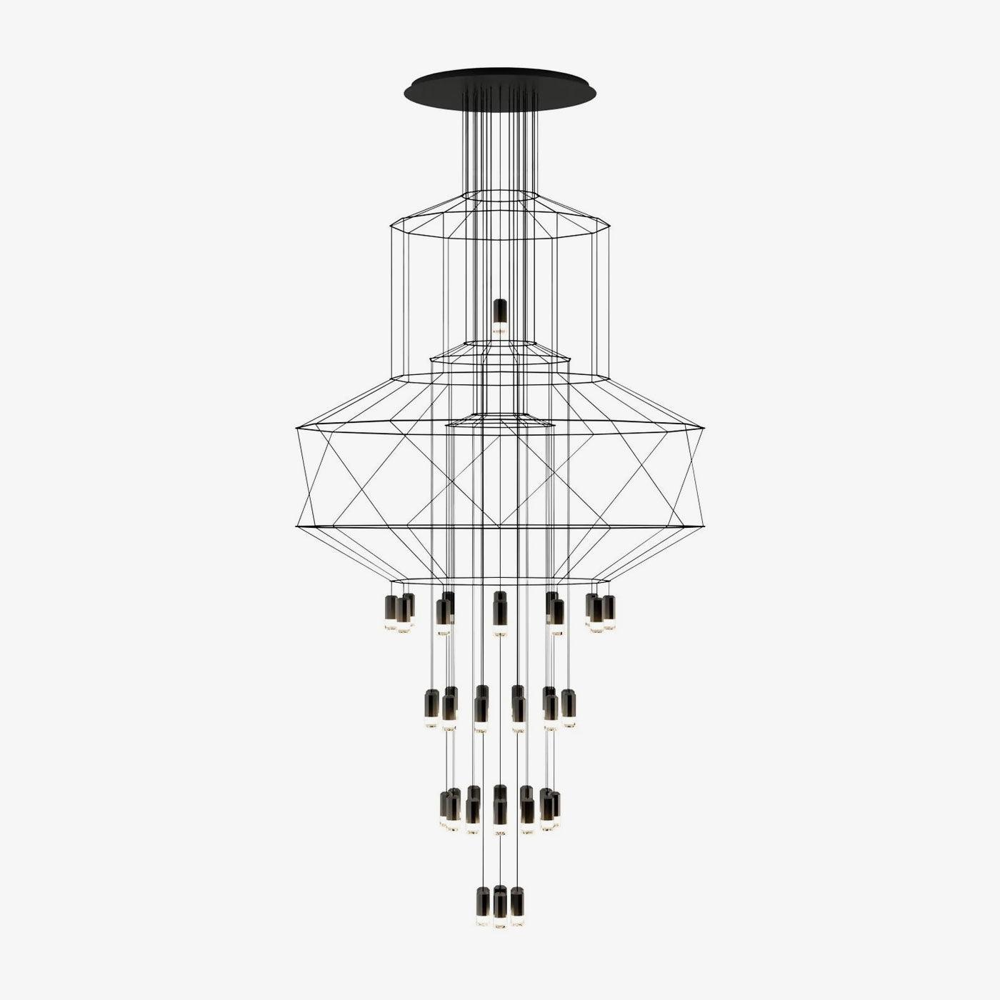 Lustra Chandelier Lines Black Wireframe LED - Letslighting