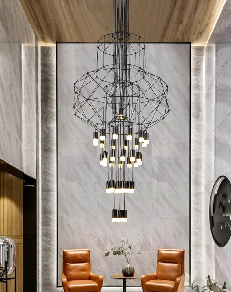 Lustra Chandelier Lines Black Wireframe LED - Letslighting