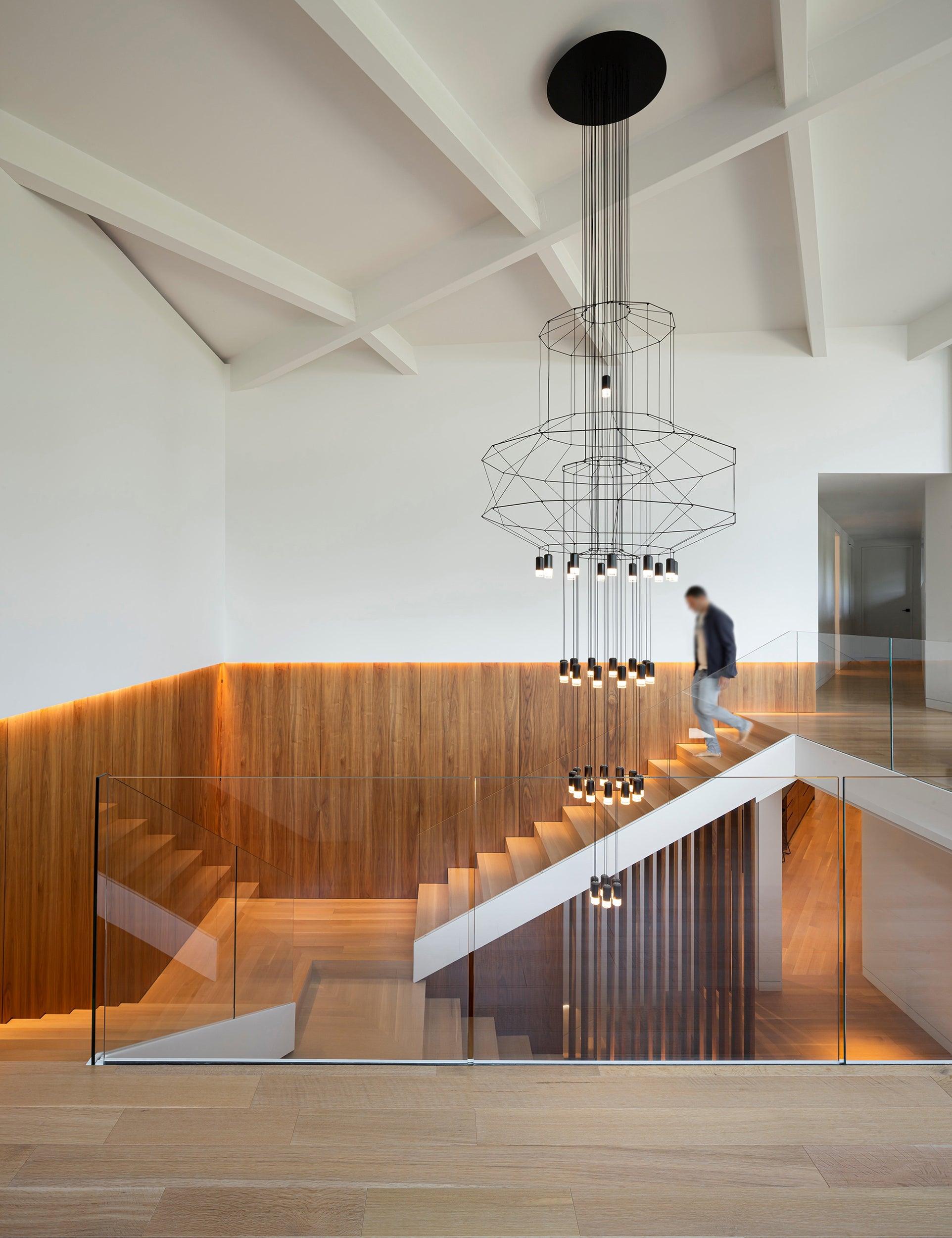 Lustra Chandelier Lines Black Wireframe LED - Letslighting