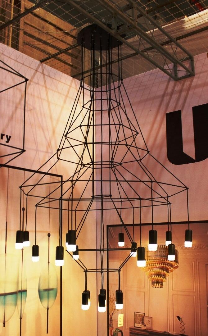 Lustra Chandelier Lines Black Wireframe LED - Letslighting
