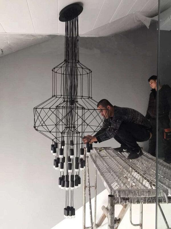 Lustra Chandelier Lines Black Wireframe LED - Letslighting