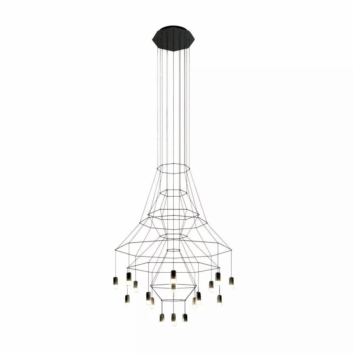 Lustra Chandelier Lines Black Wireframe LED - Letslighting