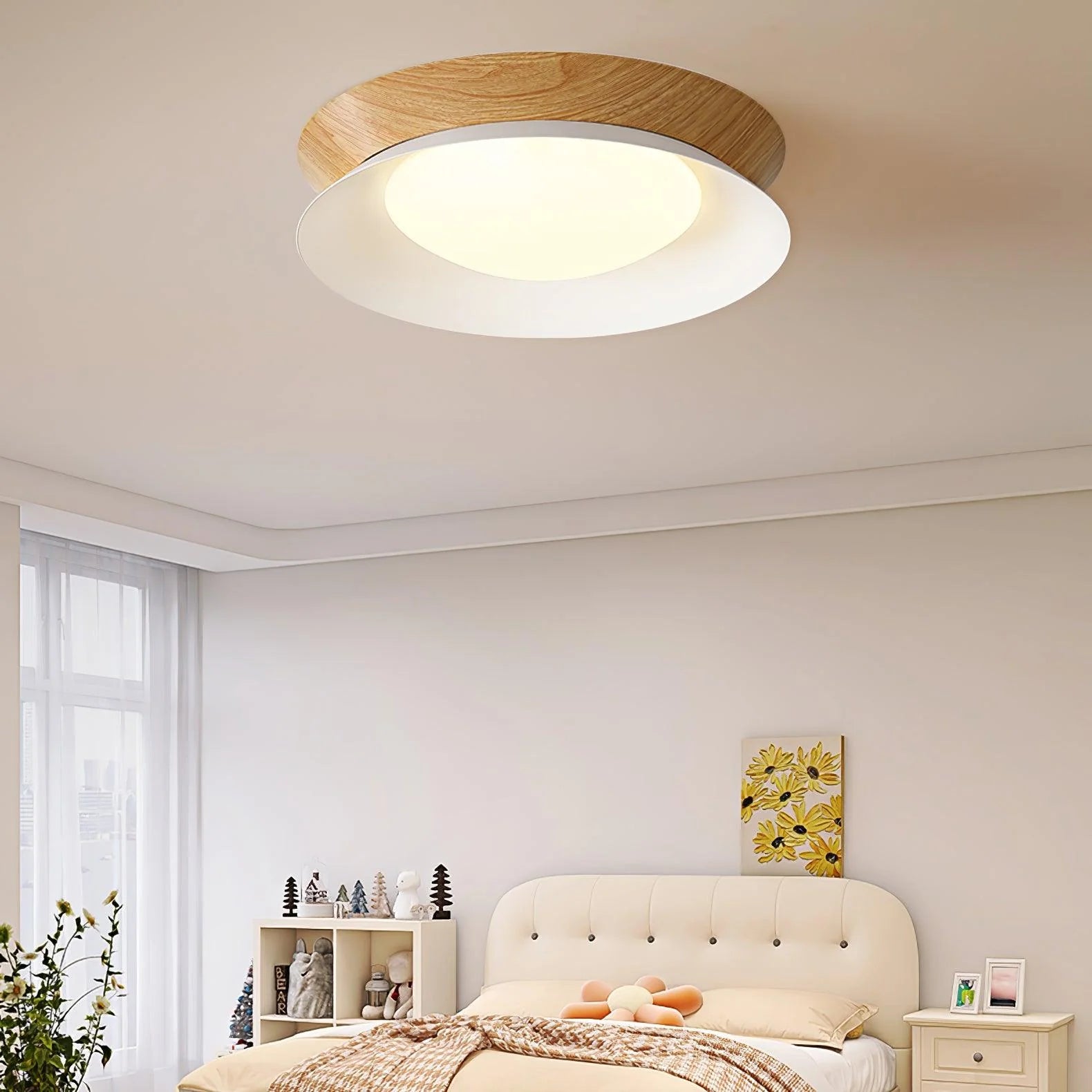 Themis Double Half Round Ceiling Light Wood - Letslighting